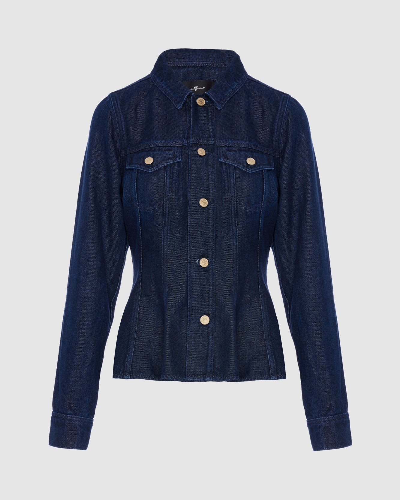 Denim Lustre Flounce Trucker Jacket in Stormy
