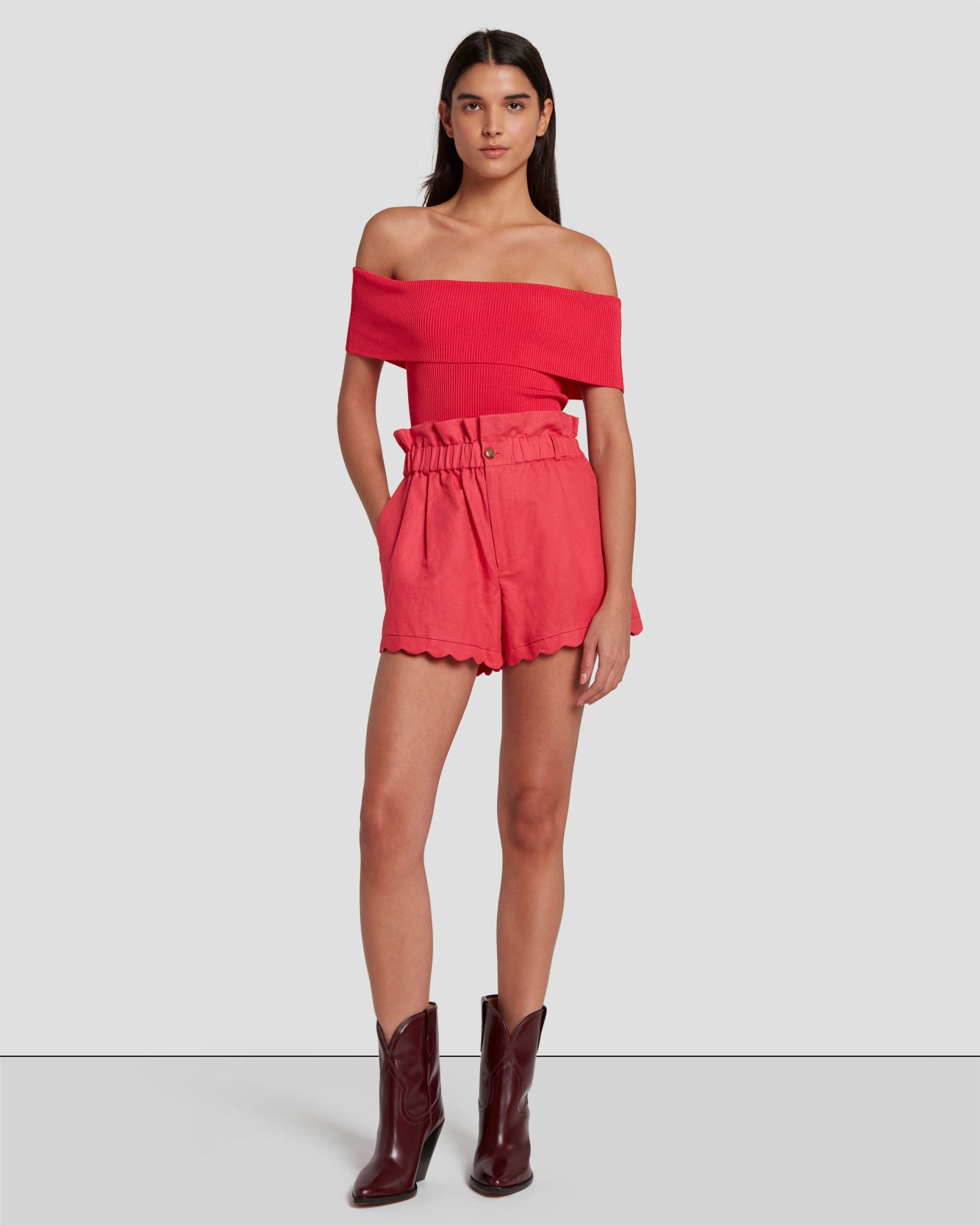 Off The Shoulder Ribbed Top in Geranium