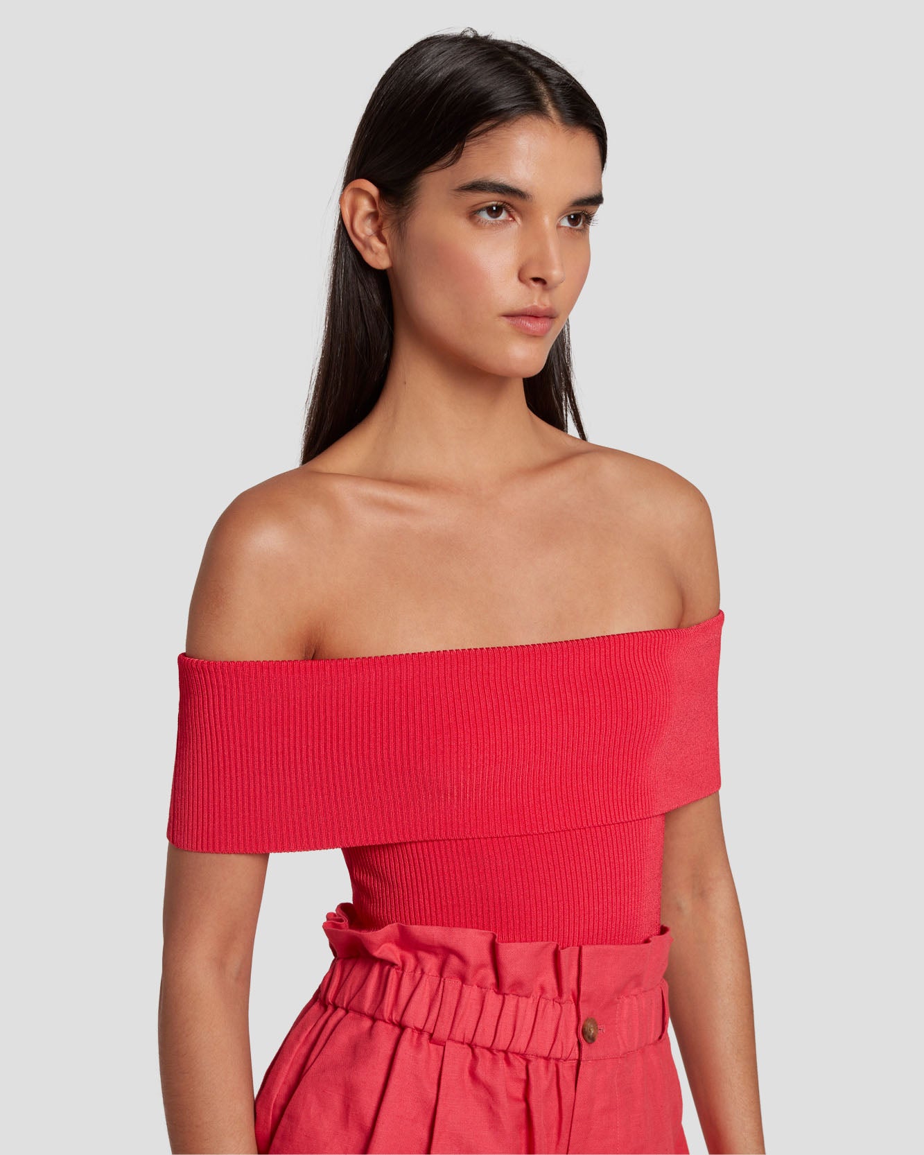Off The Shoulder Ribbed Top in Geranium