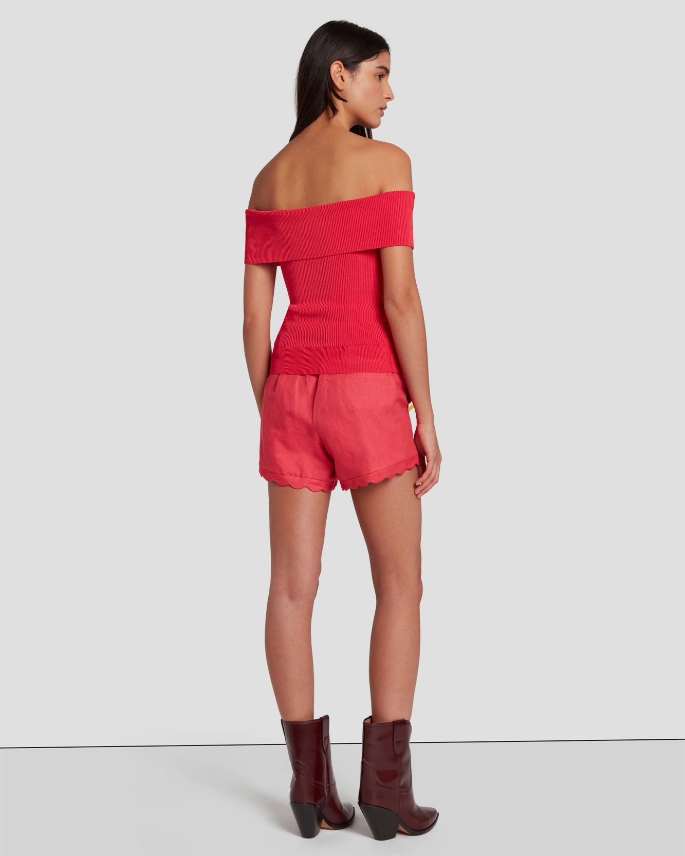 Off The Shoulder Ribbed Top in Geranium