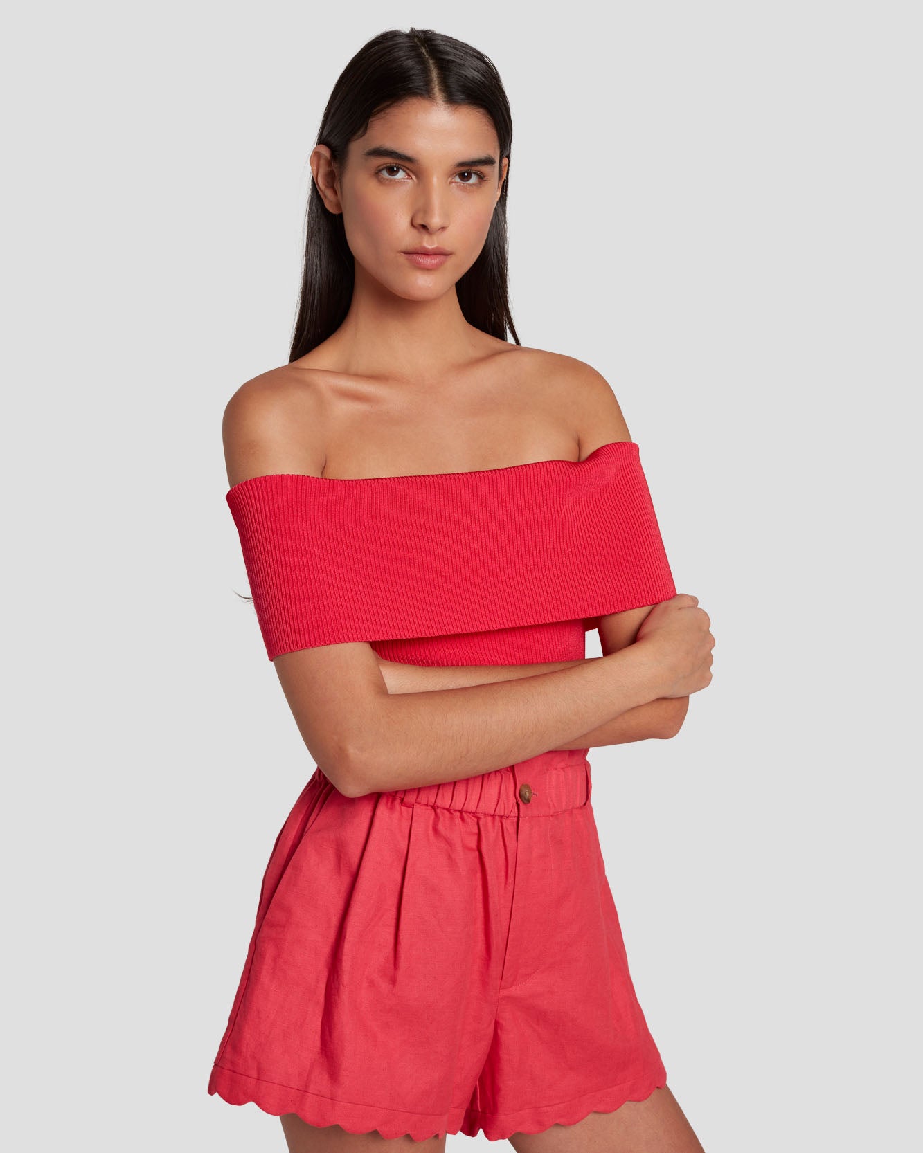 Off The Shoulder Ribbed Top in Geranium