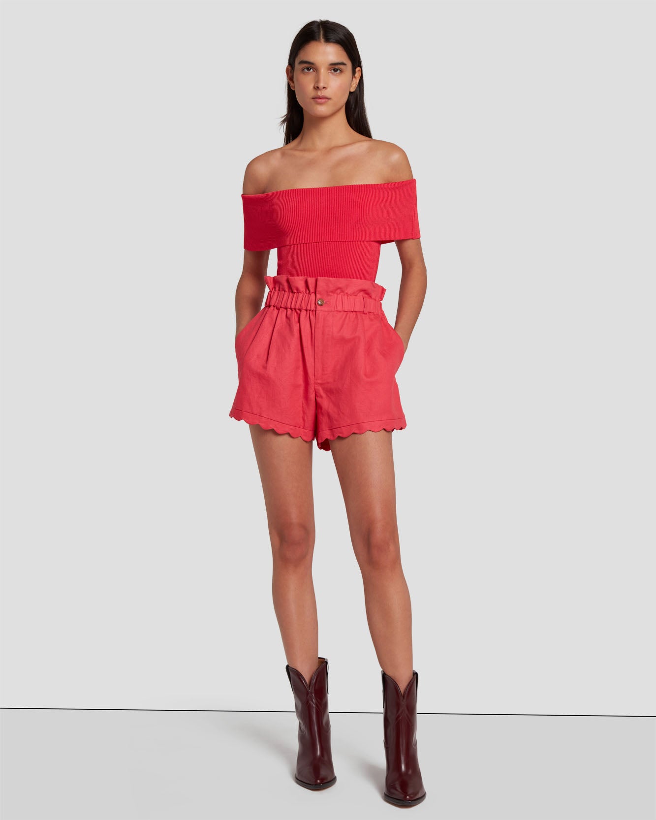 Off The Shoulder Ribbed Top in Geranium
