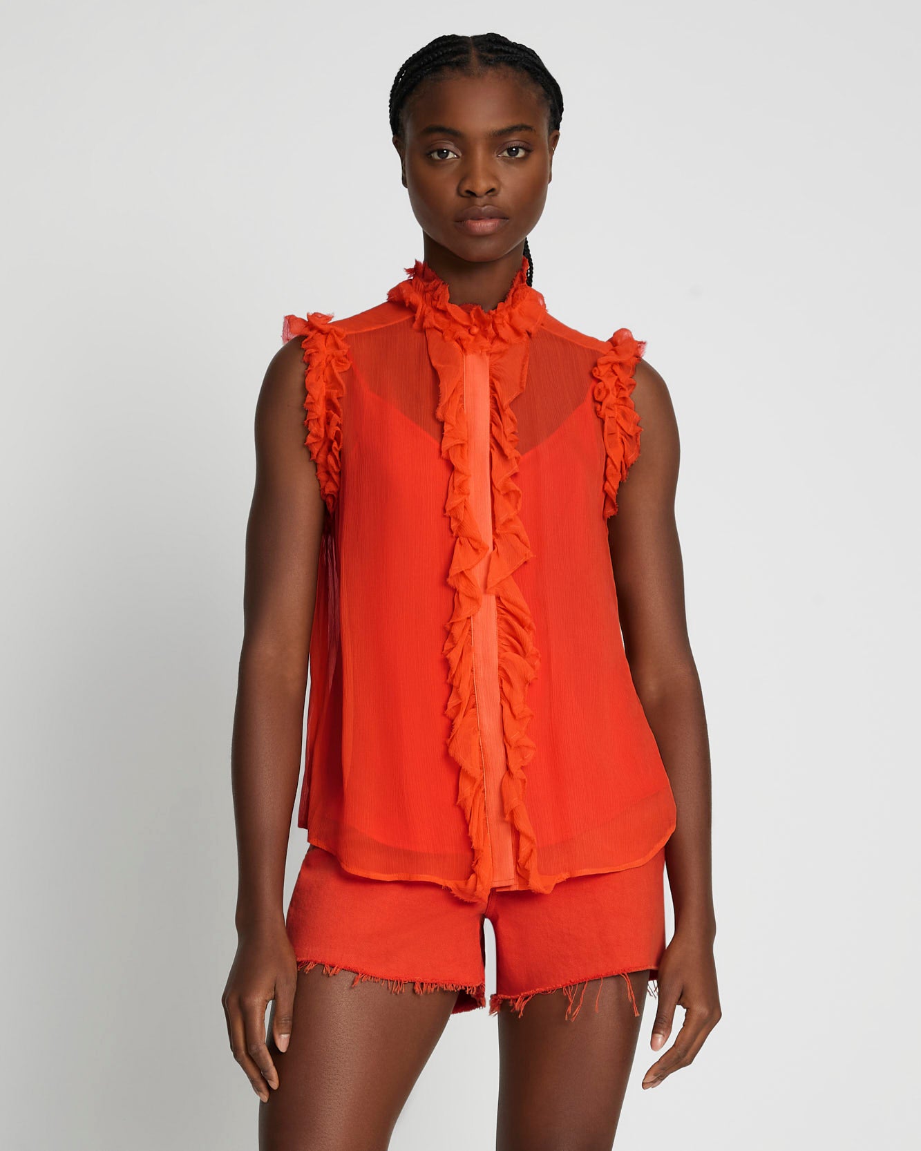Silk Sleeveless Ruffle Top in Koi
