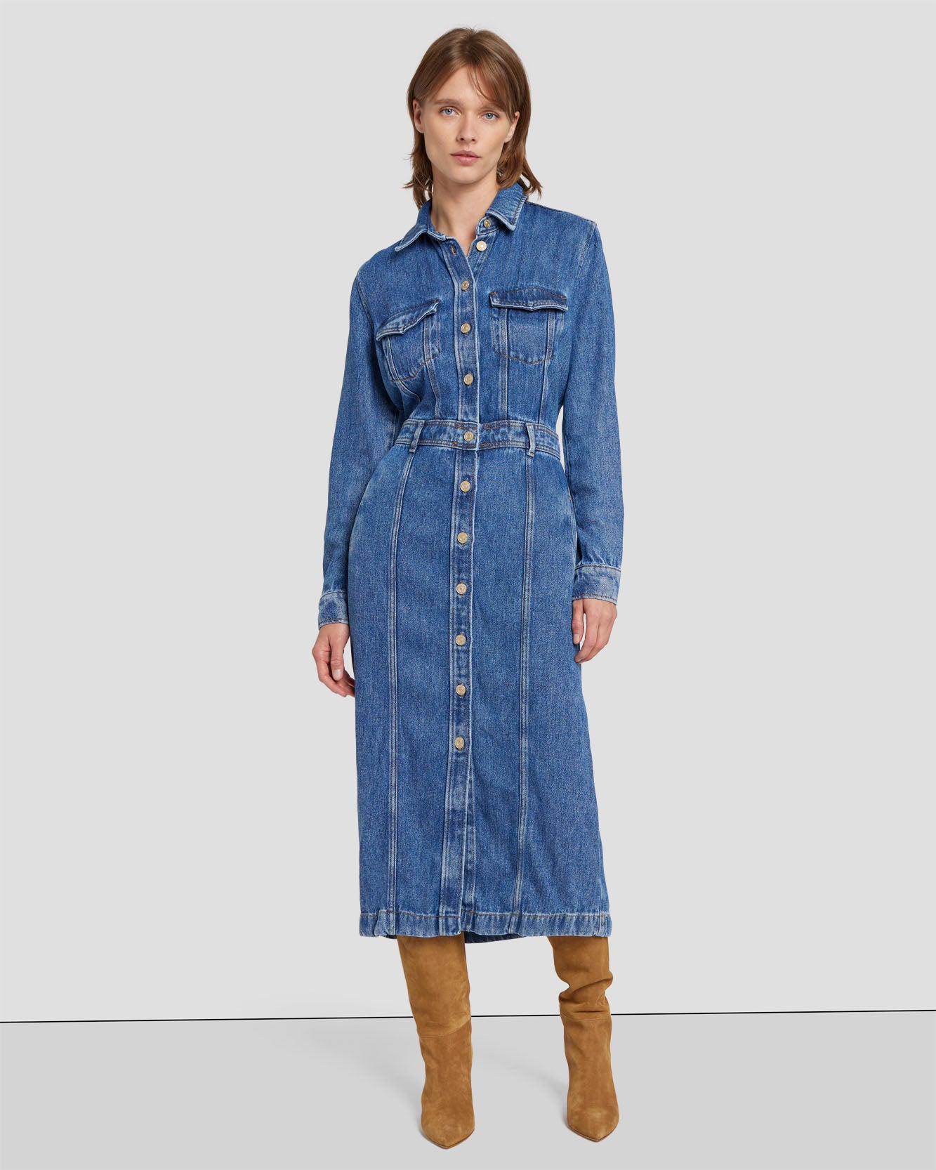 Denim Lustre Luxe Dress in Daylily