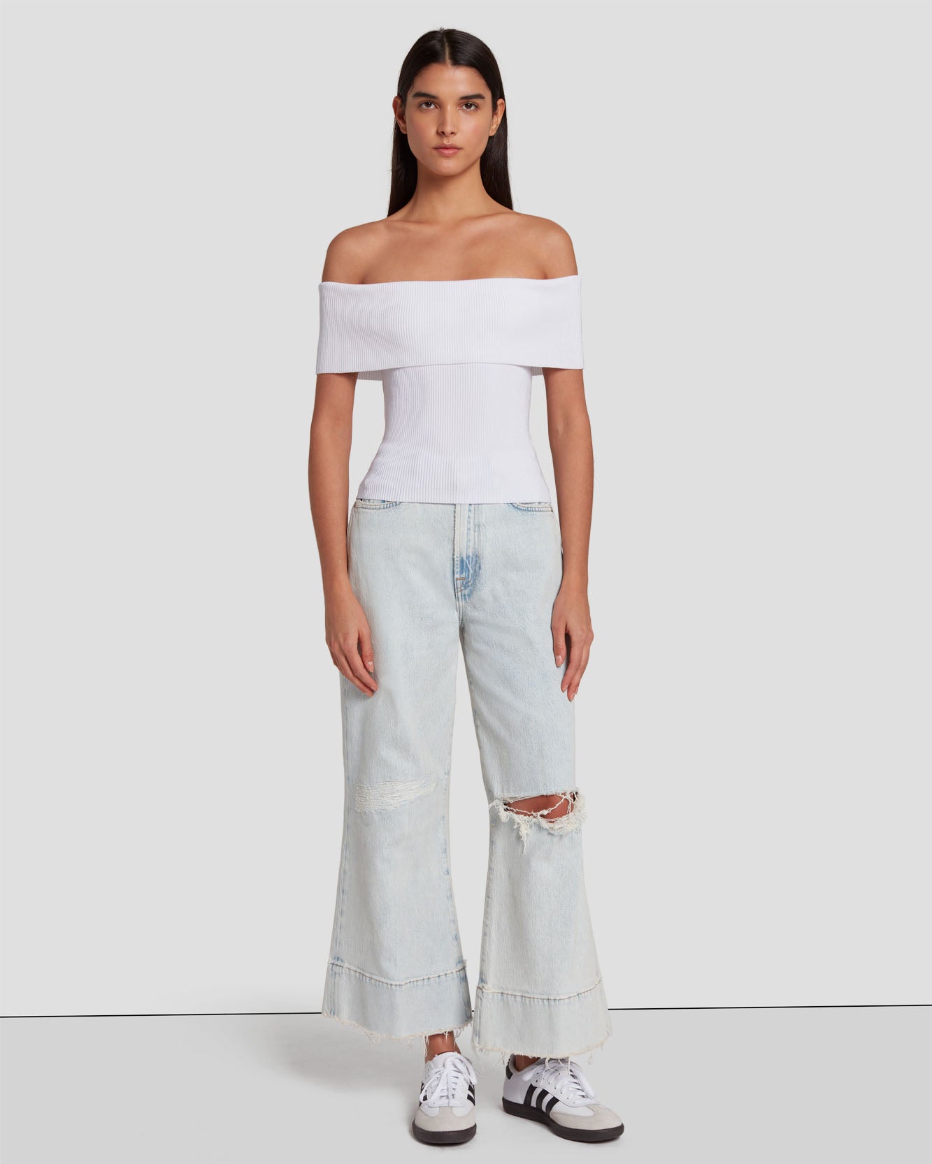 Off The Shoulder Ribbed Top in Bright White