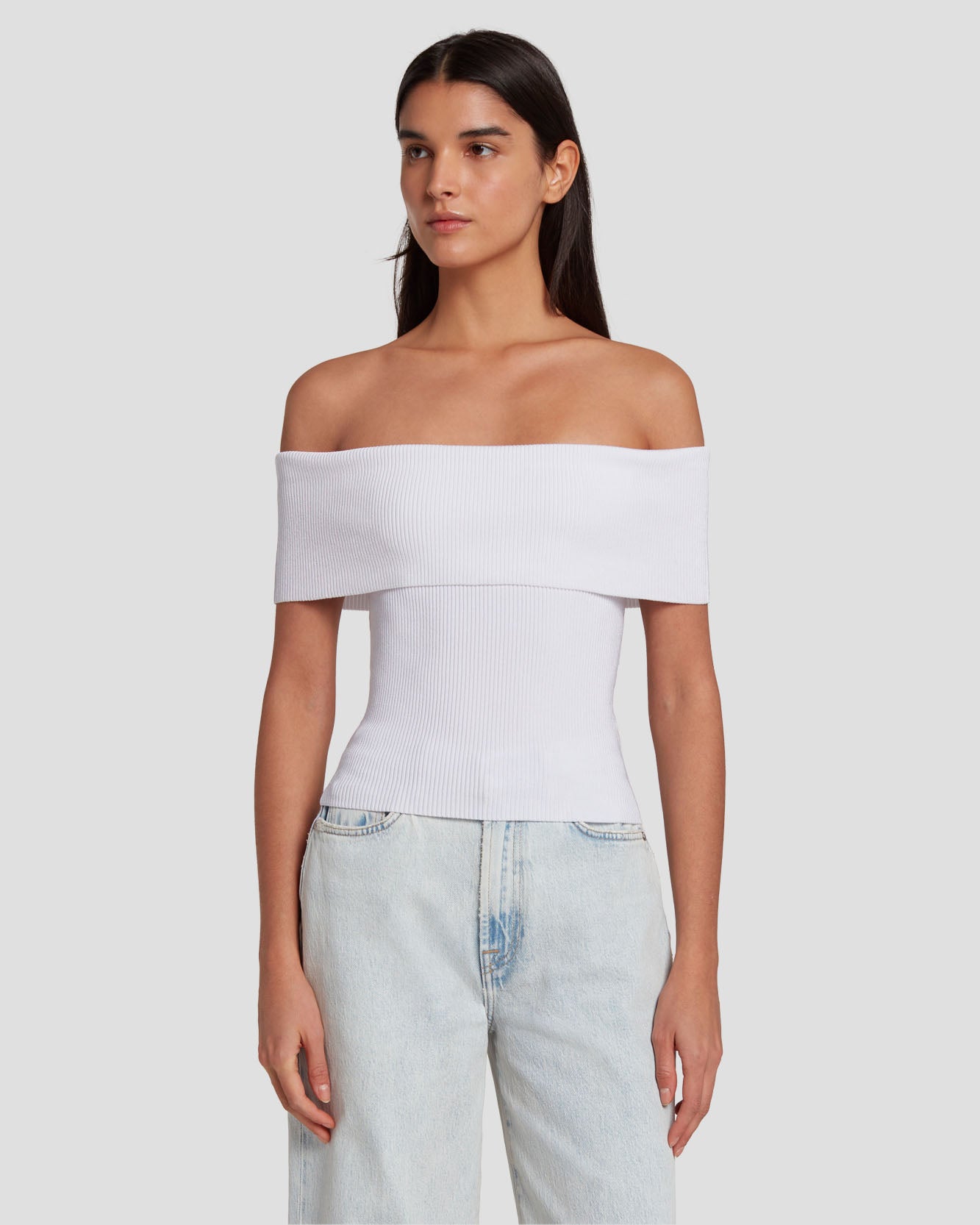 Off The Shoulder Ribbed Top in Bright White