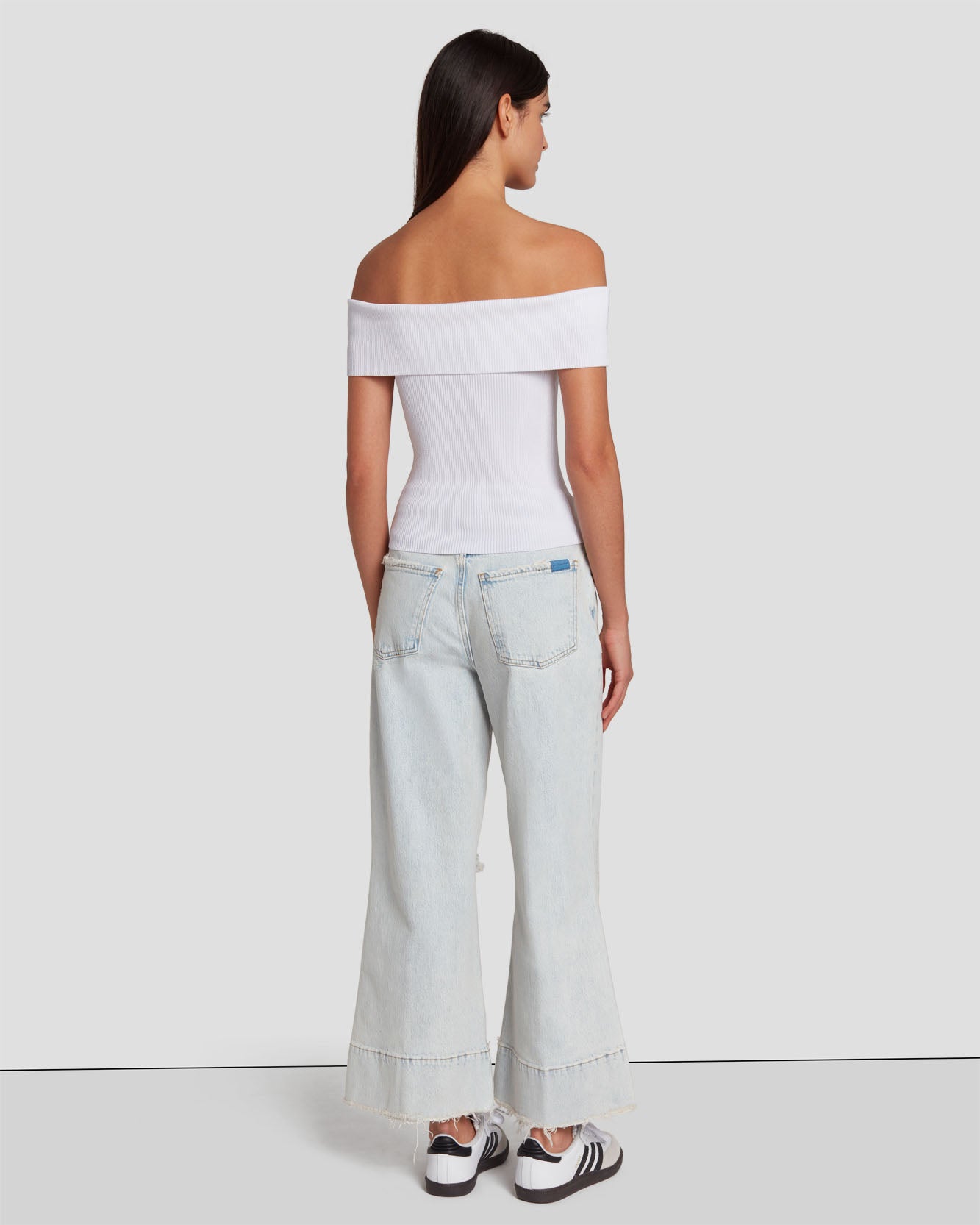 Off The Shoulder Ribbed Top in Bright White