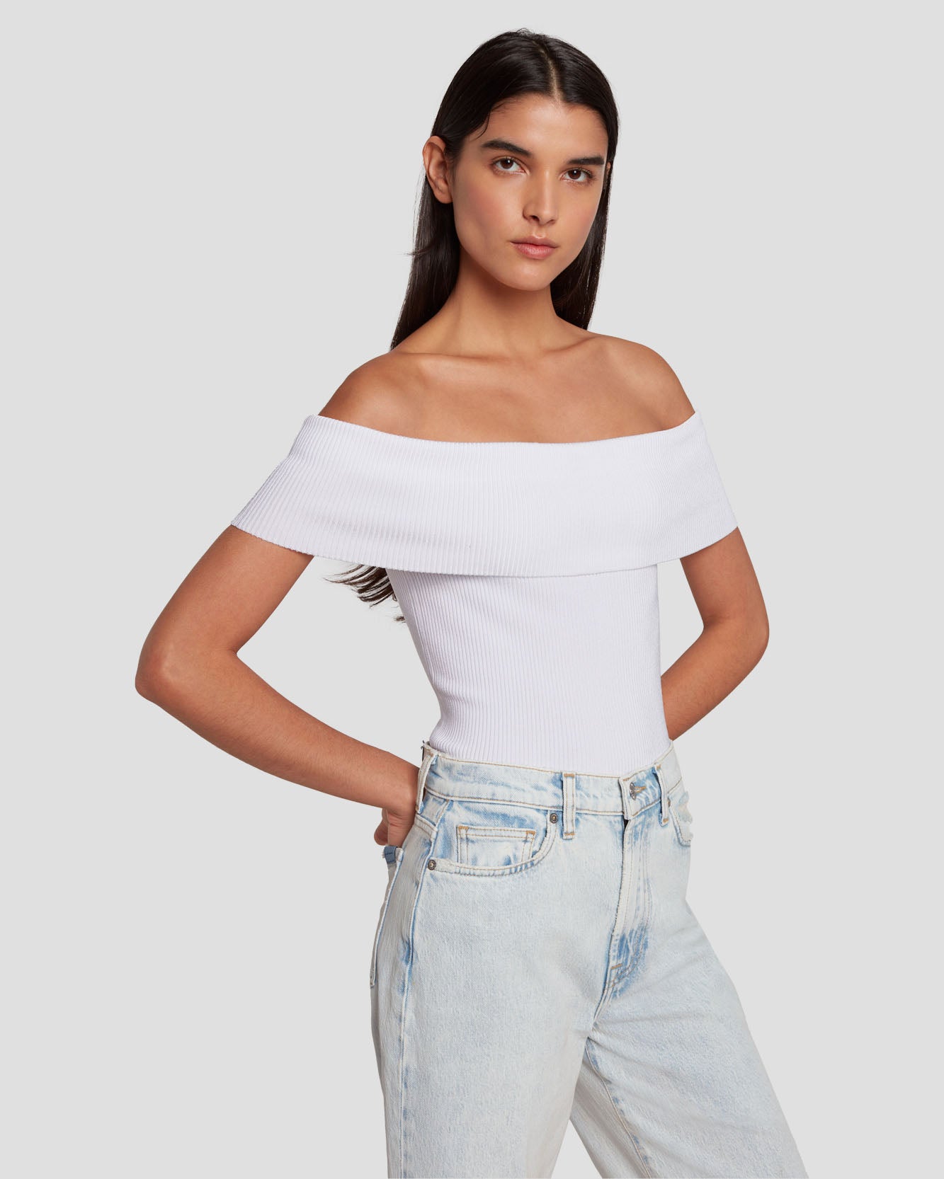 Off The Shoulder Ribbed Top in Bright White