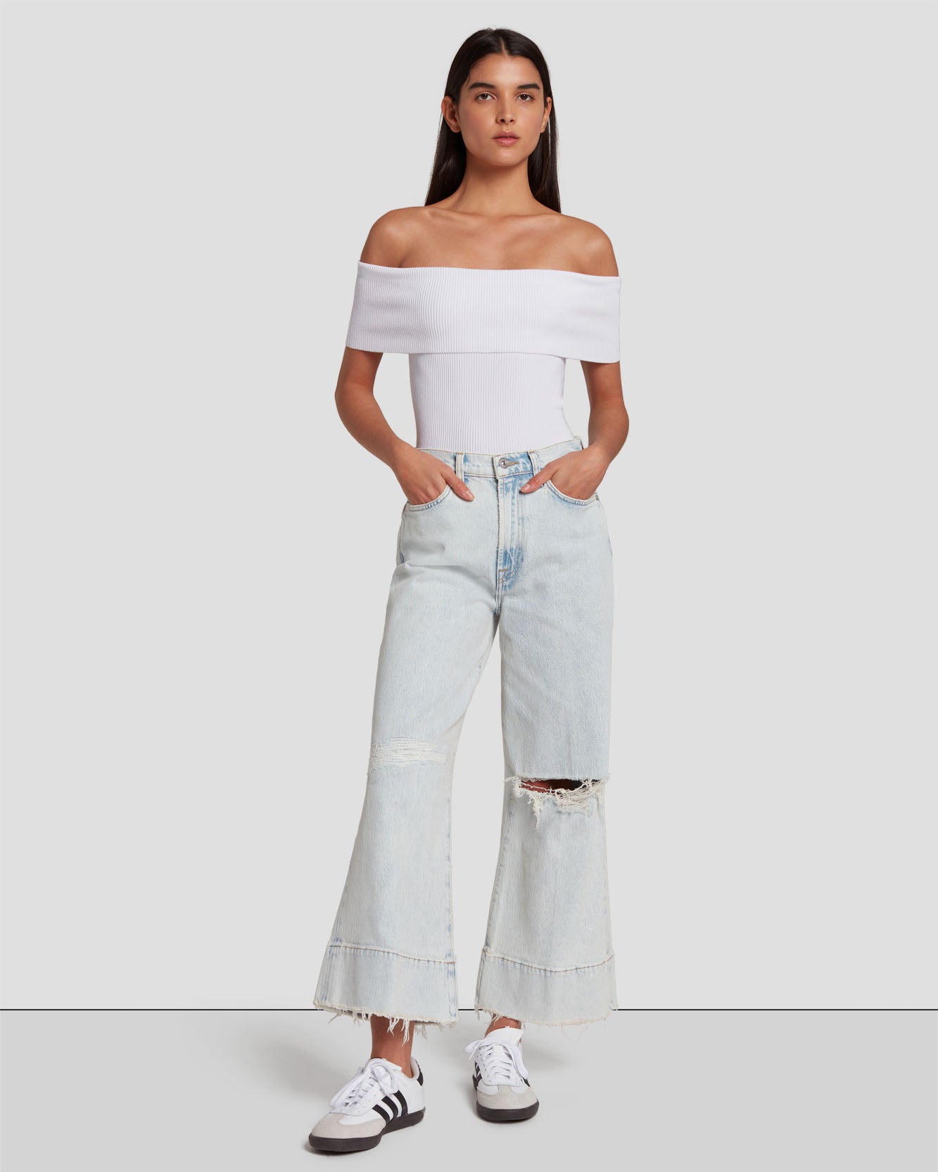 Off The Shoulder Ribbed Top in Bright White