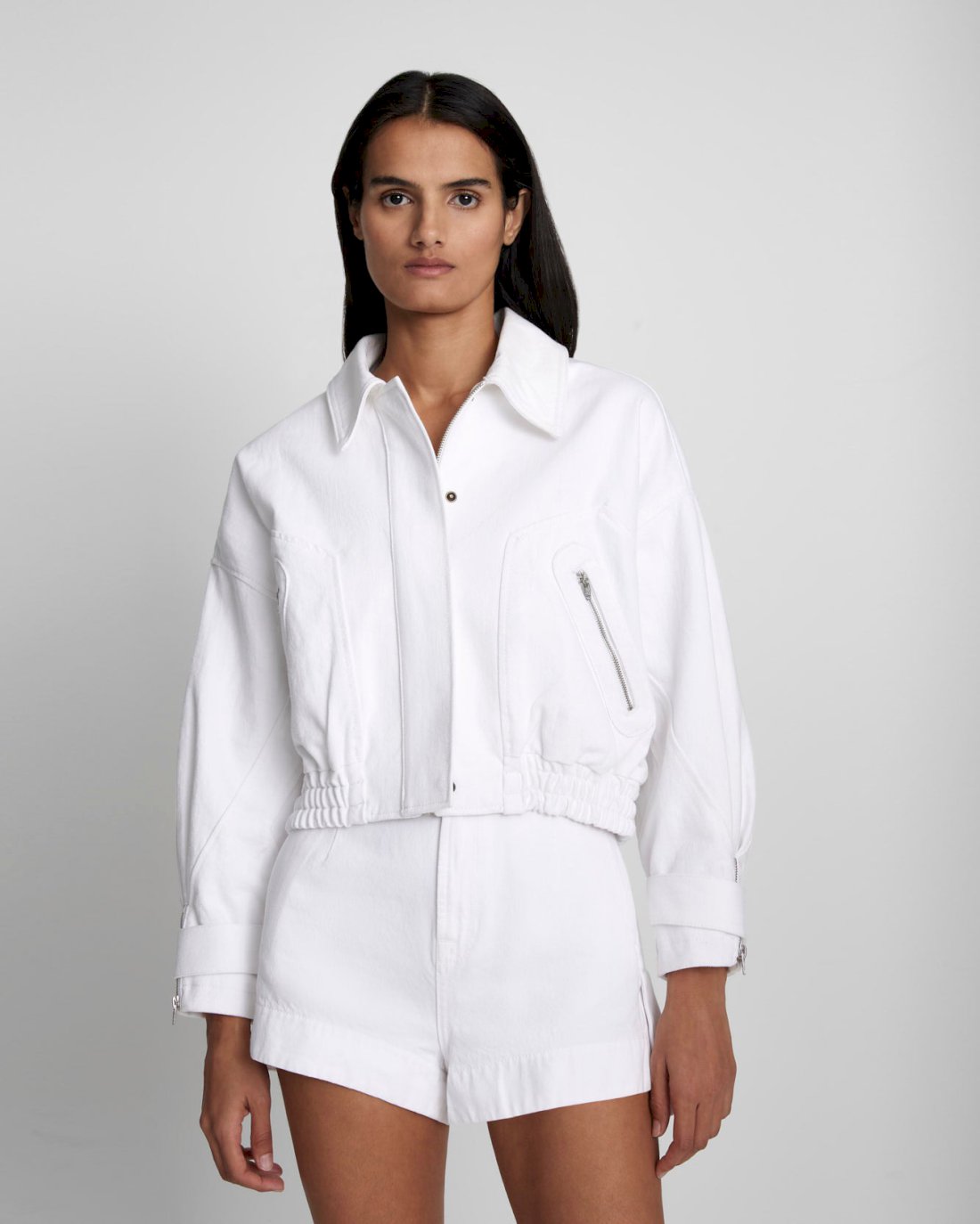 Cropped Bomber Jacket in Brilliant White