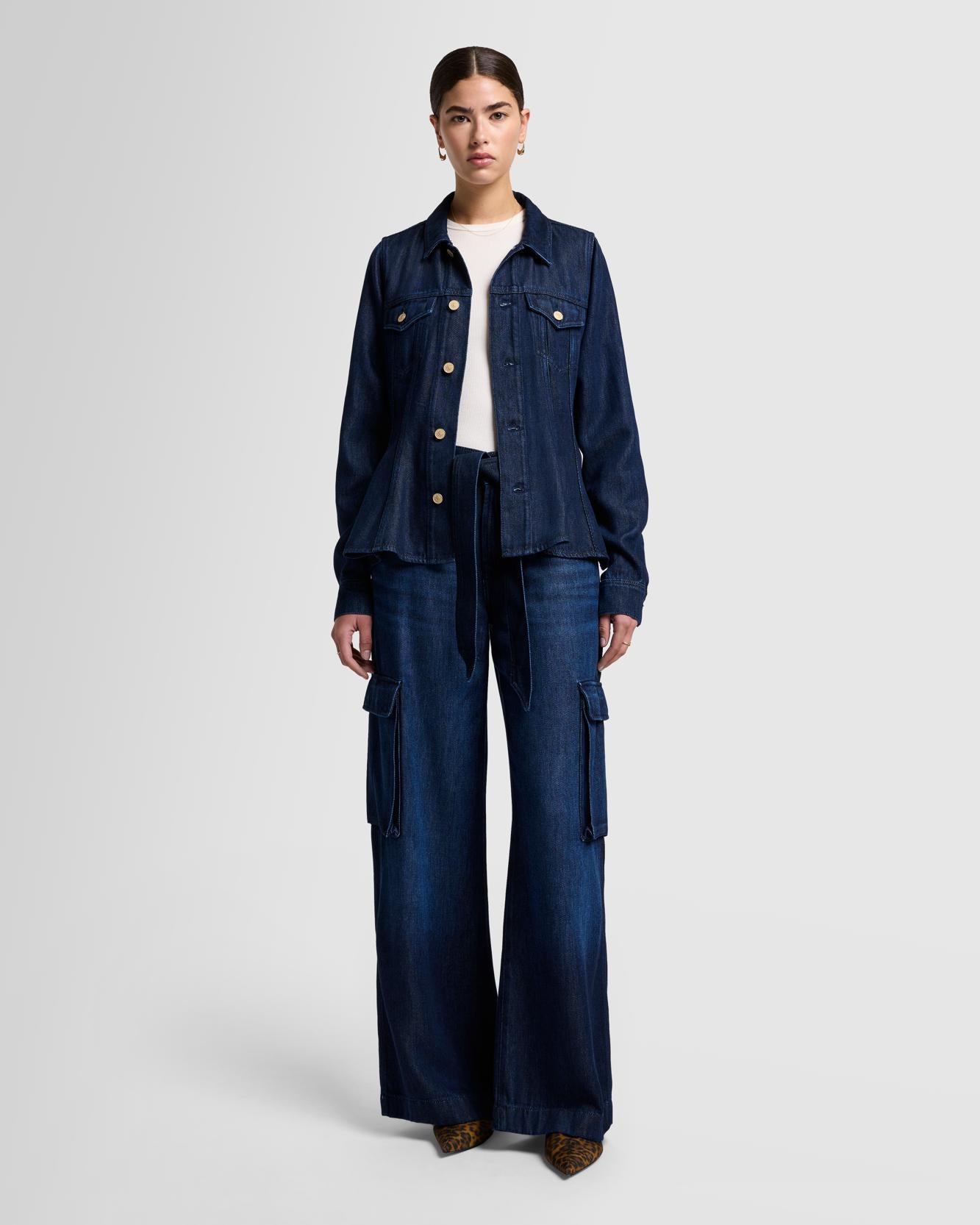 Denim Lustre Cargo Wide Leg in Stormy