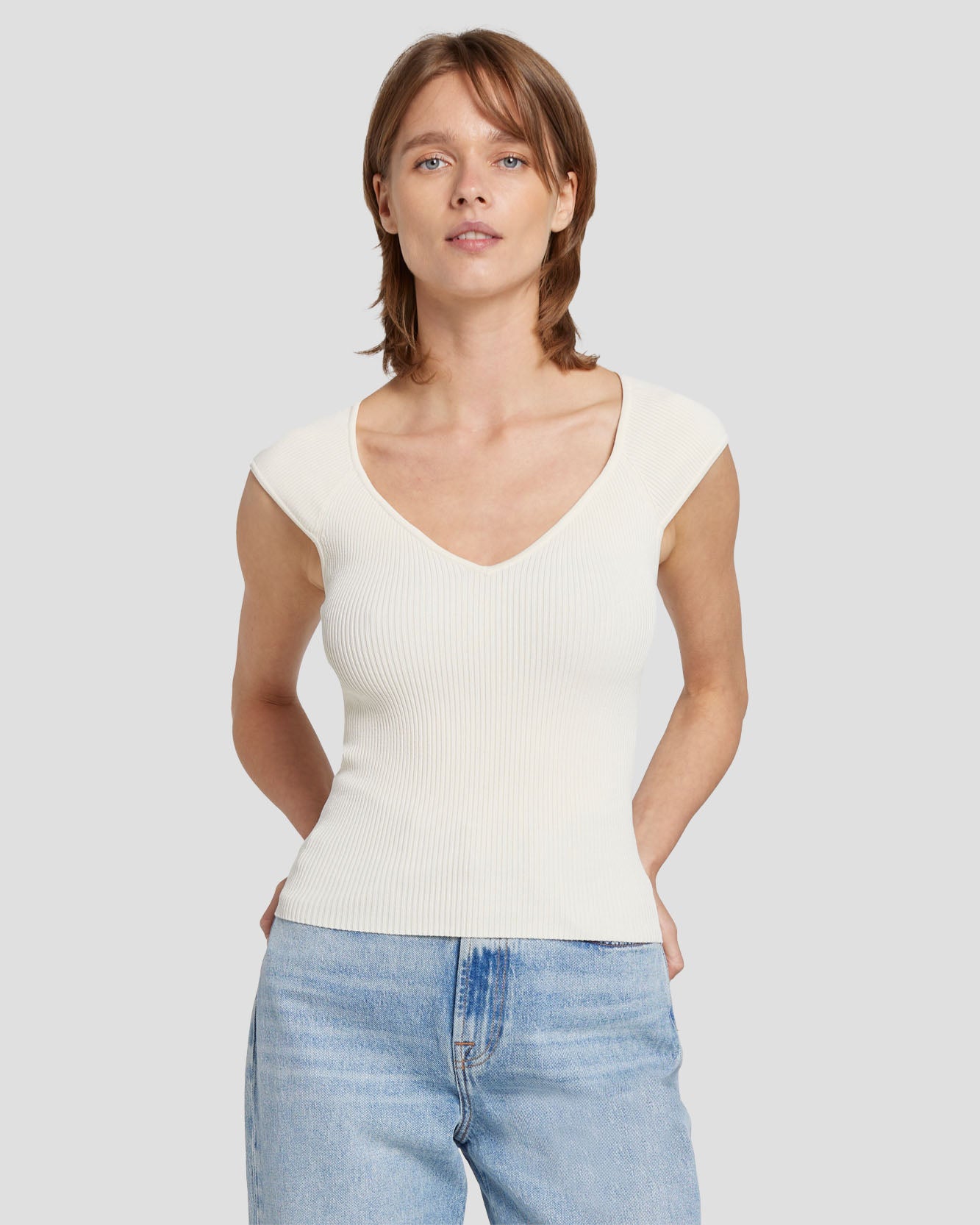 Sweetheart Rib Top in Cream