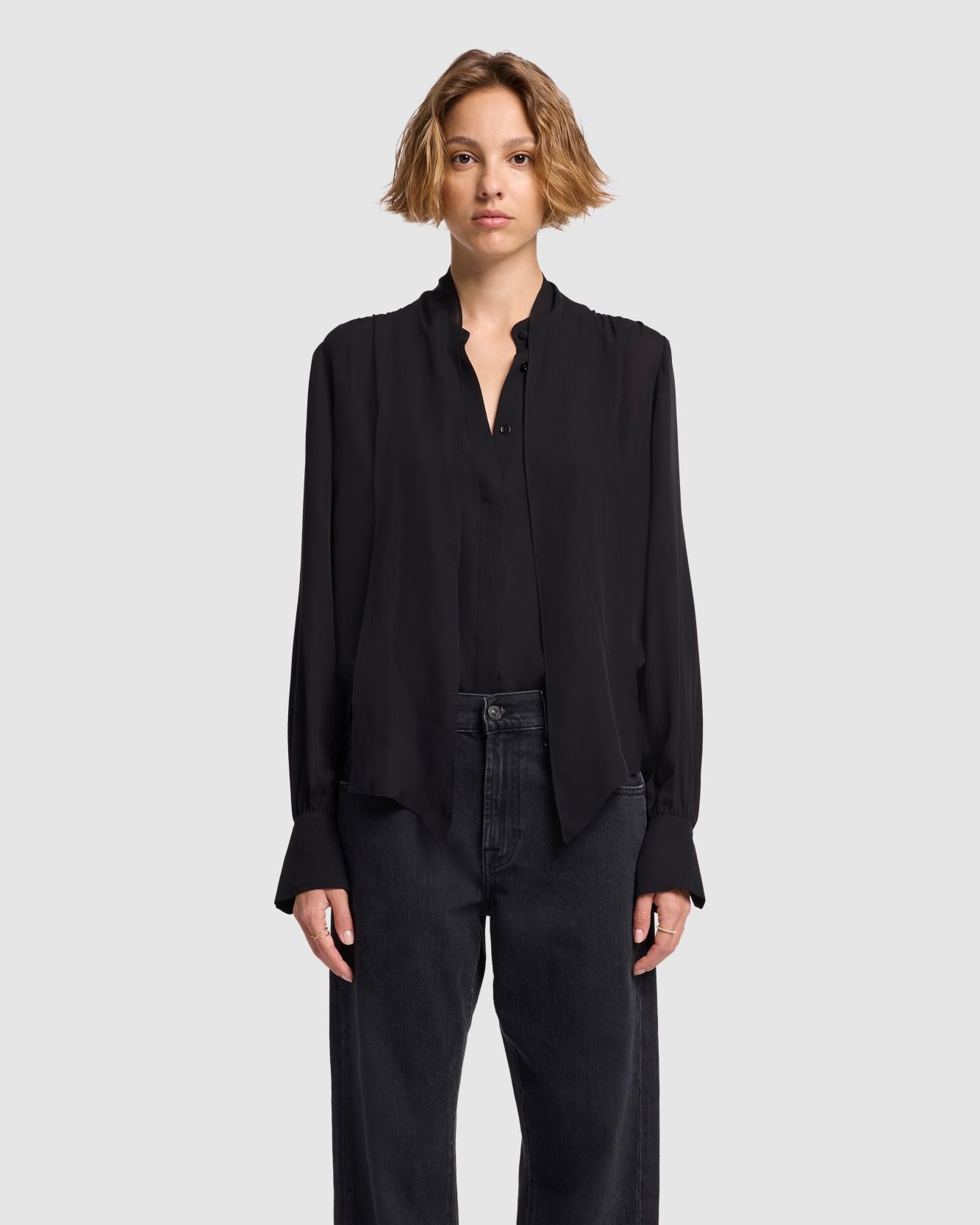 Silk Bow Shirt in Black