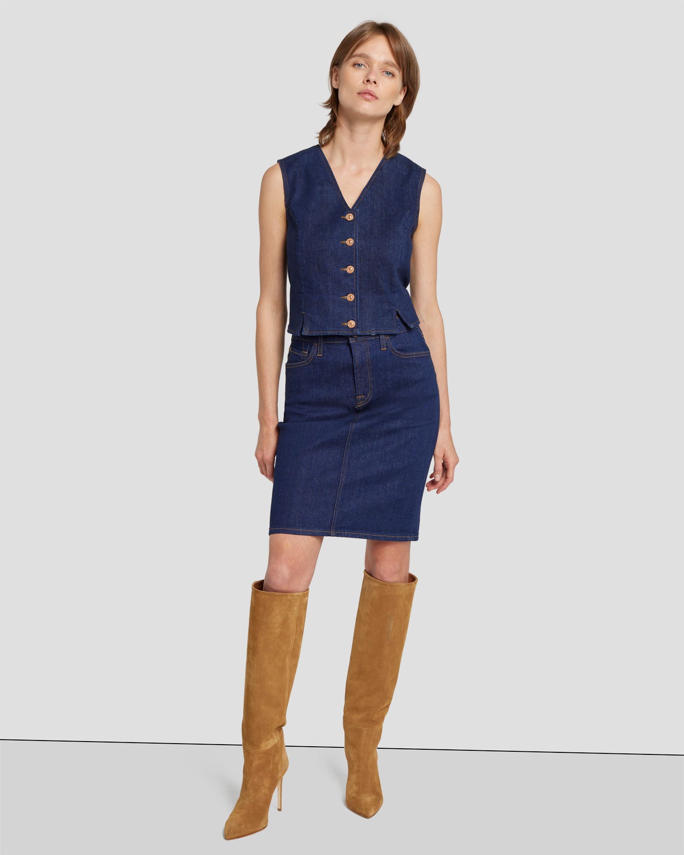 Tailored Denim Vest in Magnolia