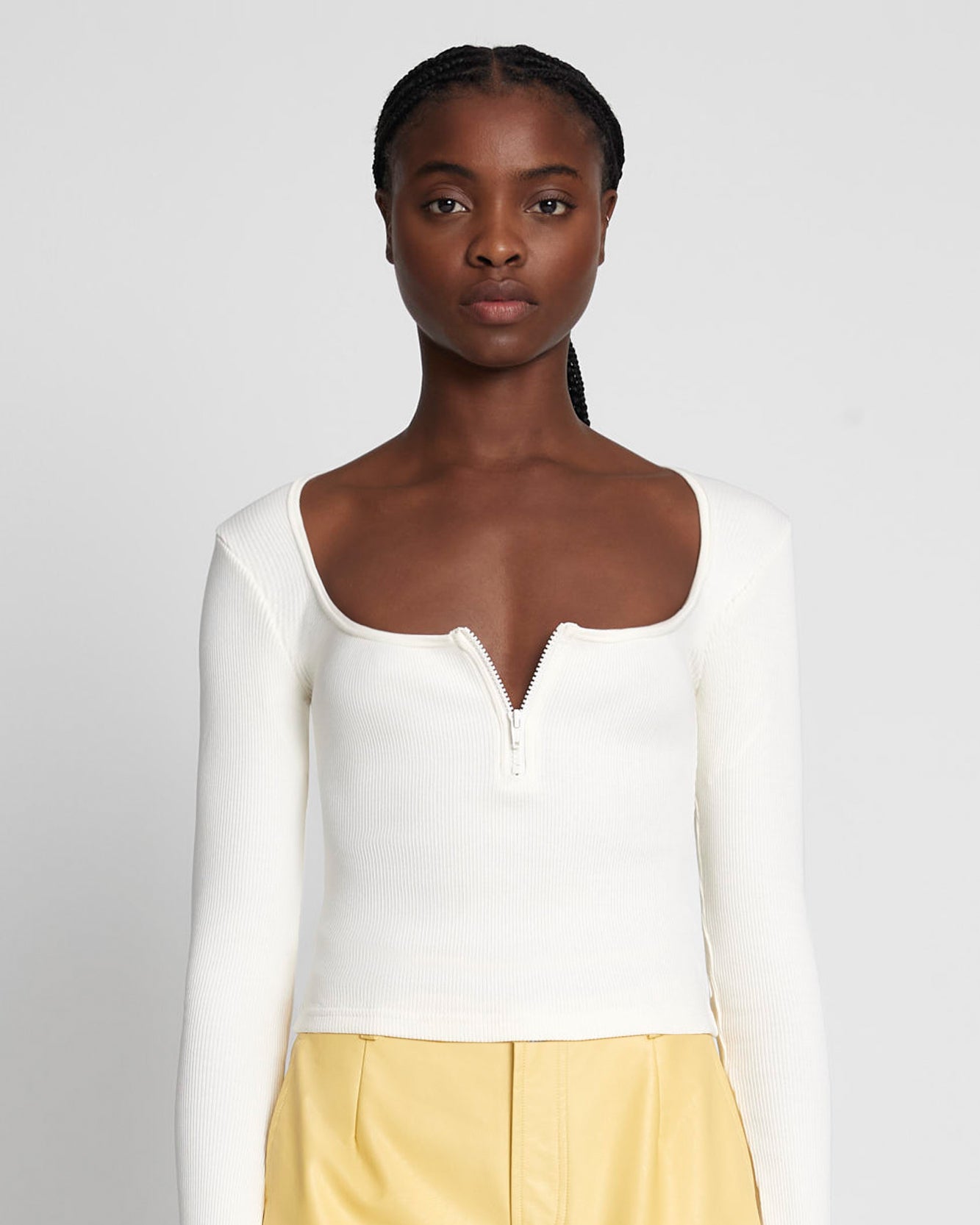 Quarter Zip Ribbed Top in Antique White