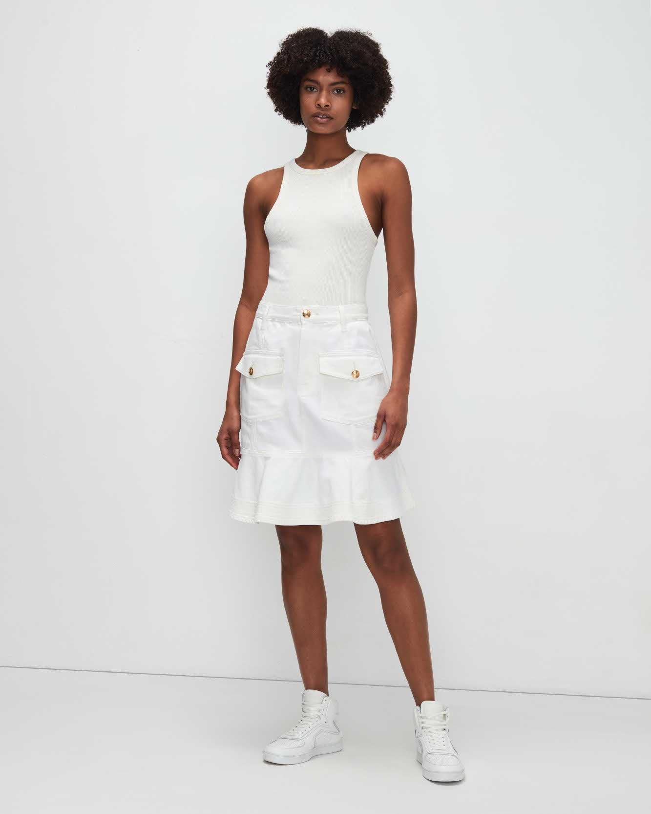 Broken Twill Flounce Skirt White