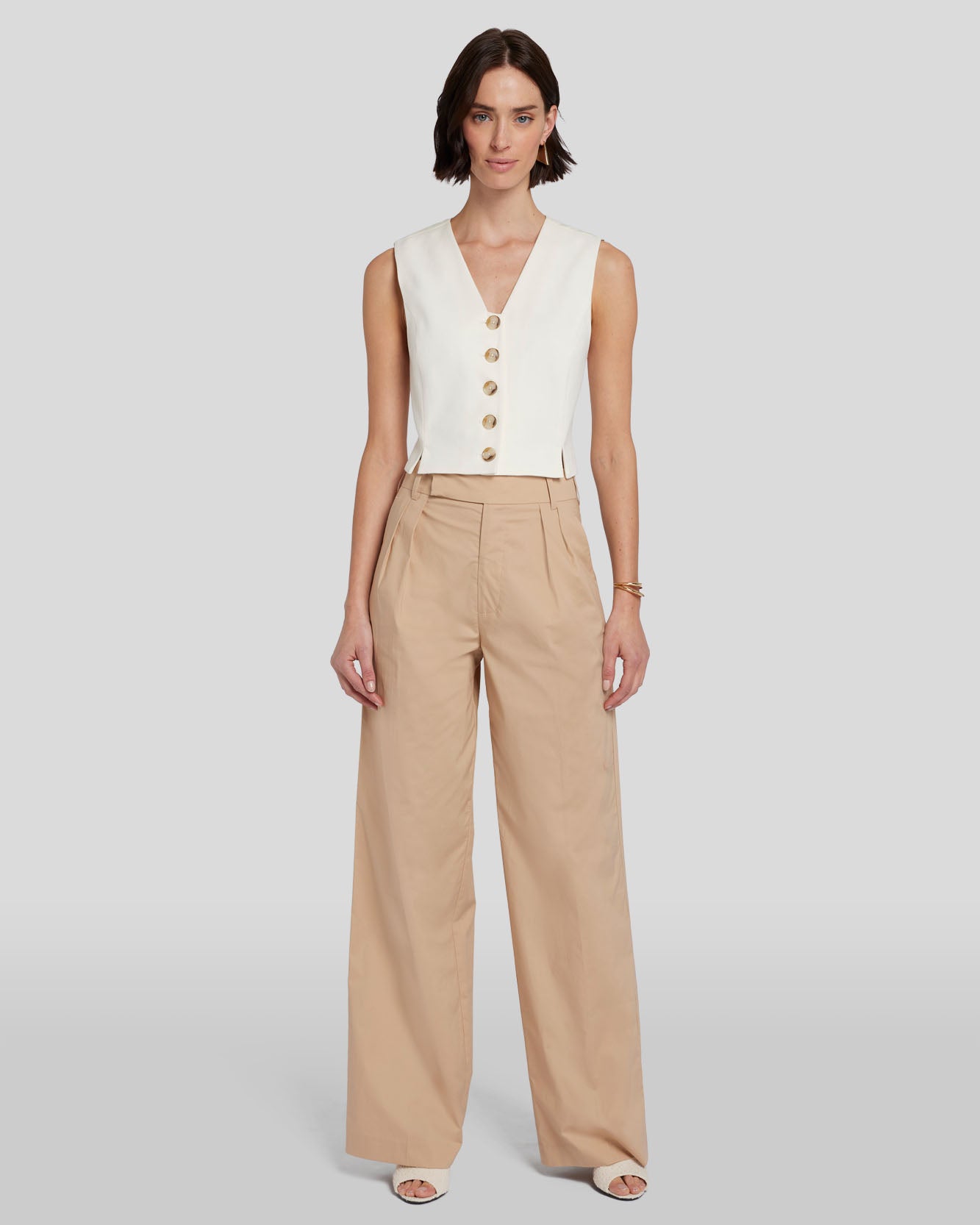 Pleated Poplin Trouser in Soft Camel