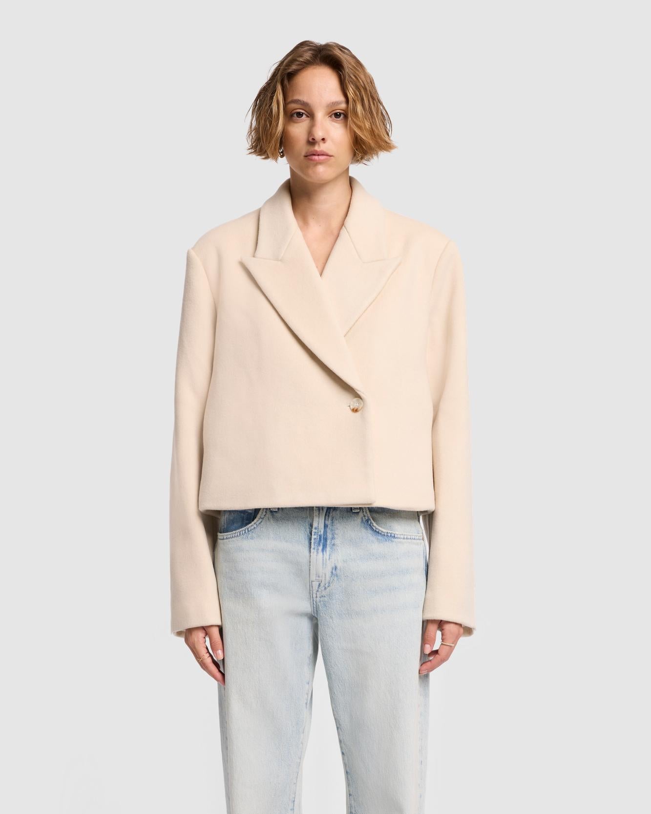 Cropped Wool Jacket in Milk