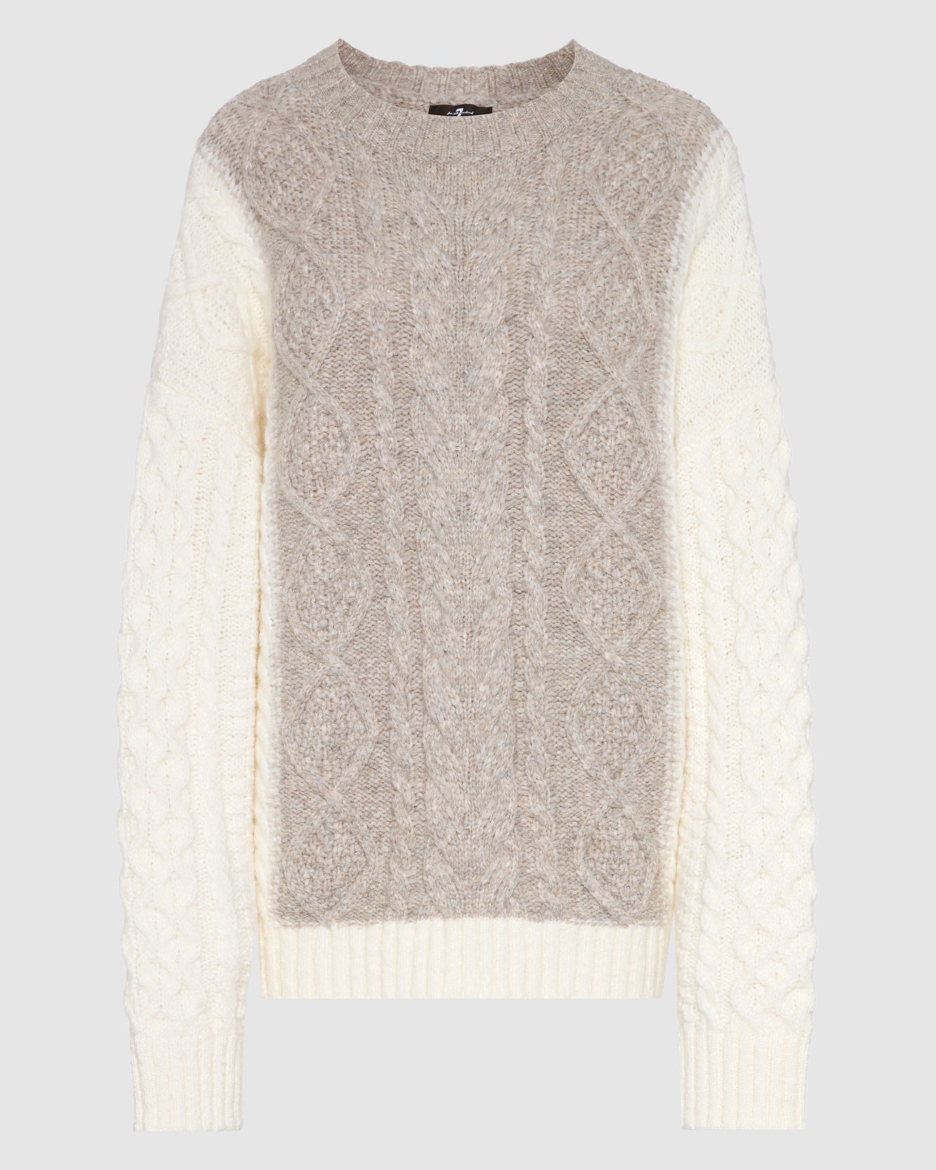 Wool Mock Neck Cable Pullover in Quiet Grey