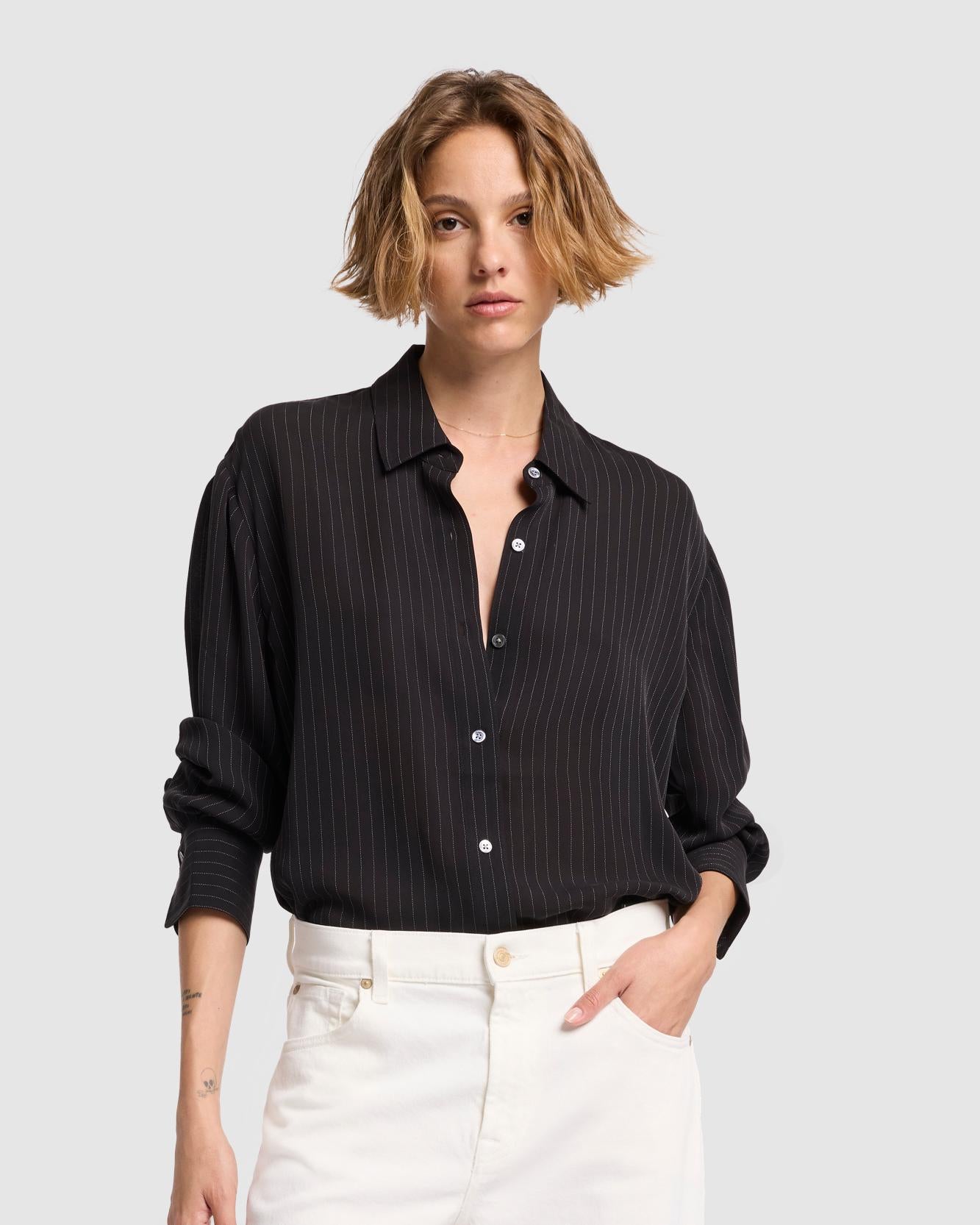 Oversized Button Up in Pinstripes