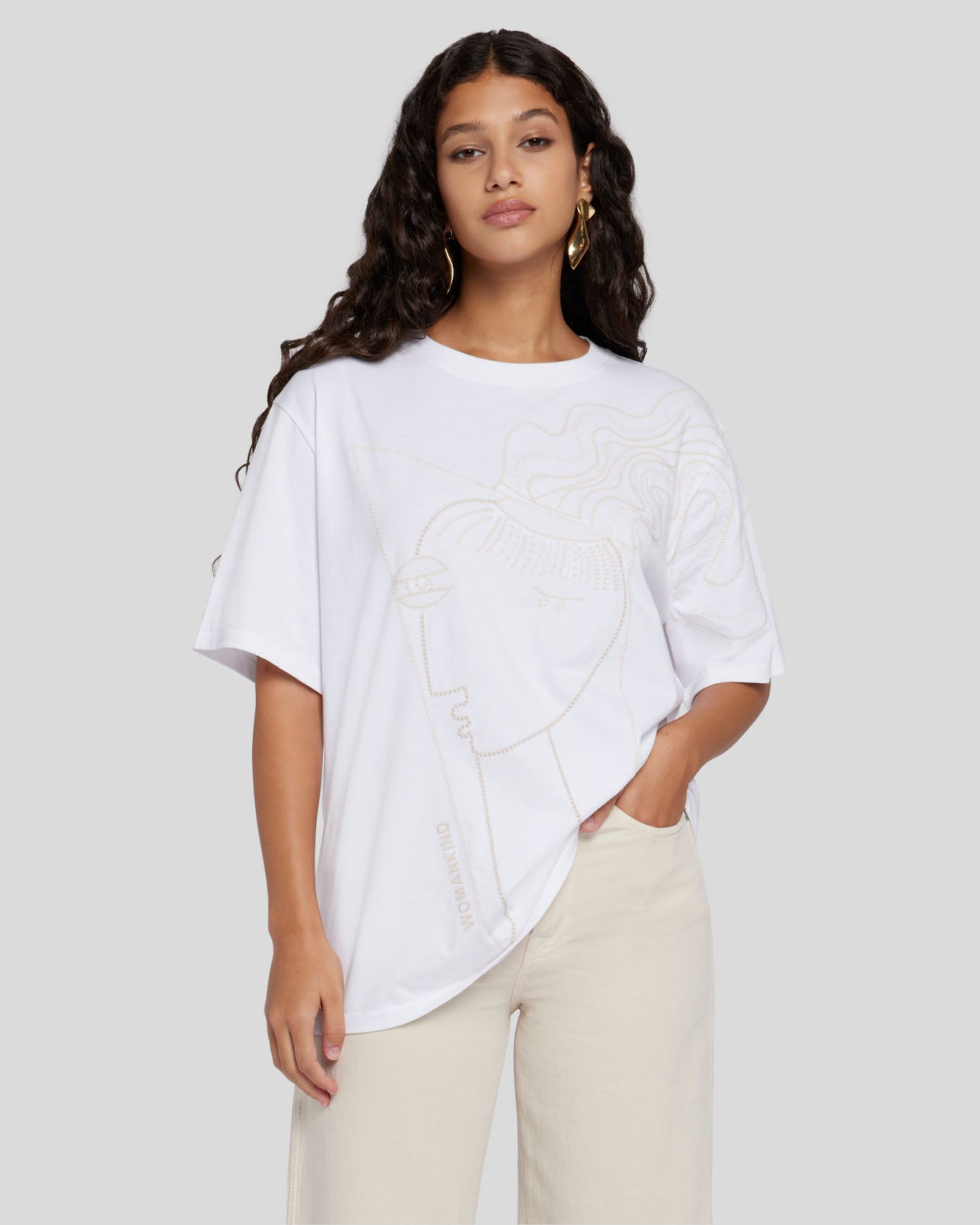 Alexandra Nechita Embroidered Tee in Off White
