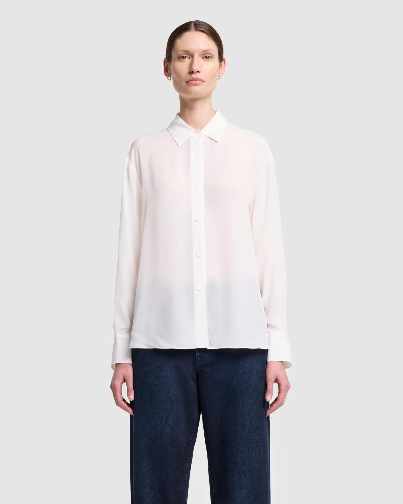 Oversized Silk Button Up in Off White