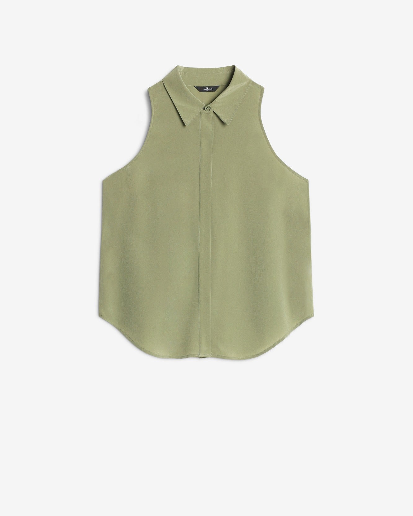Sleeveless Silk Button Down in Army