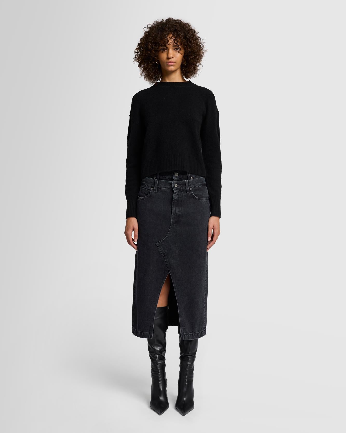 Double Waist Denim Skirt in Hustle