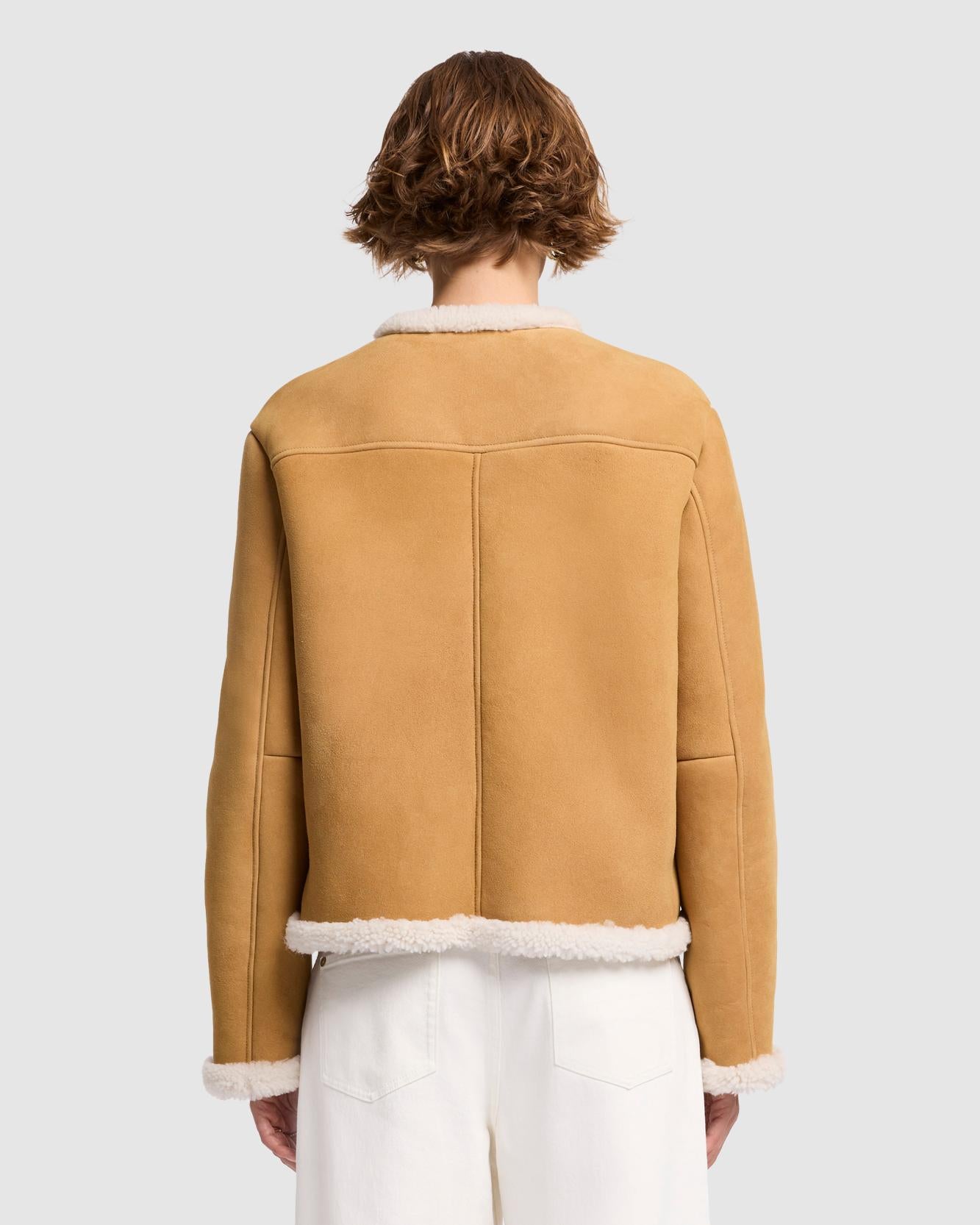 Cropped Shearling Jacket in Porcini