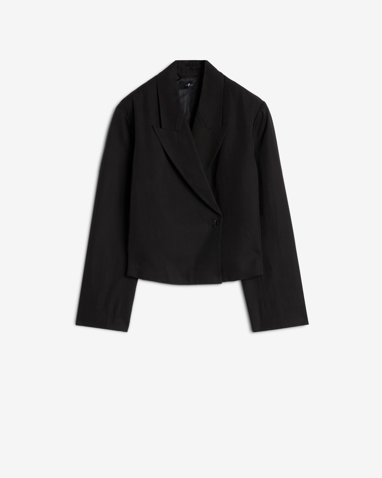 Cropped Linen Blend Blazer in Black