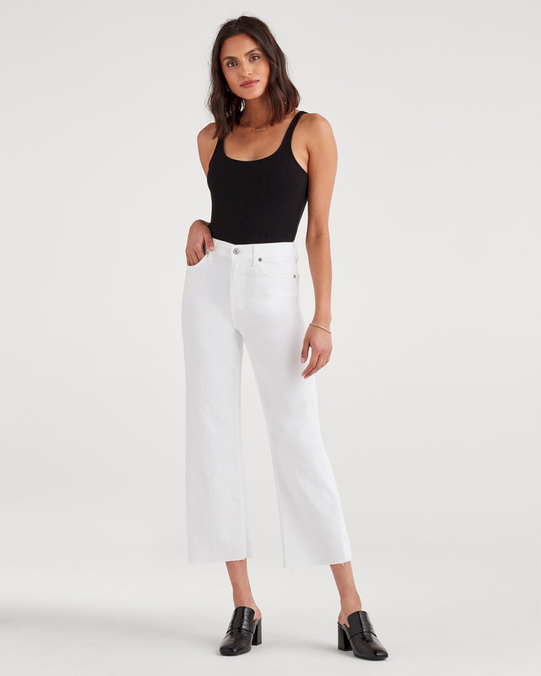 Cropped Alexa with Cut Off Hem in White Runway