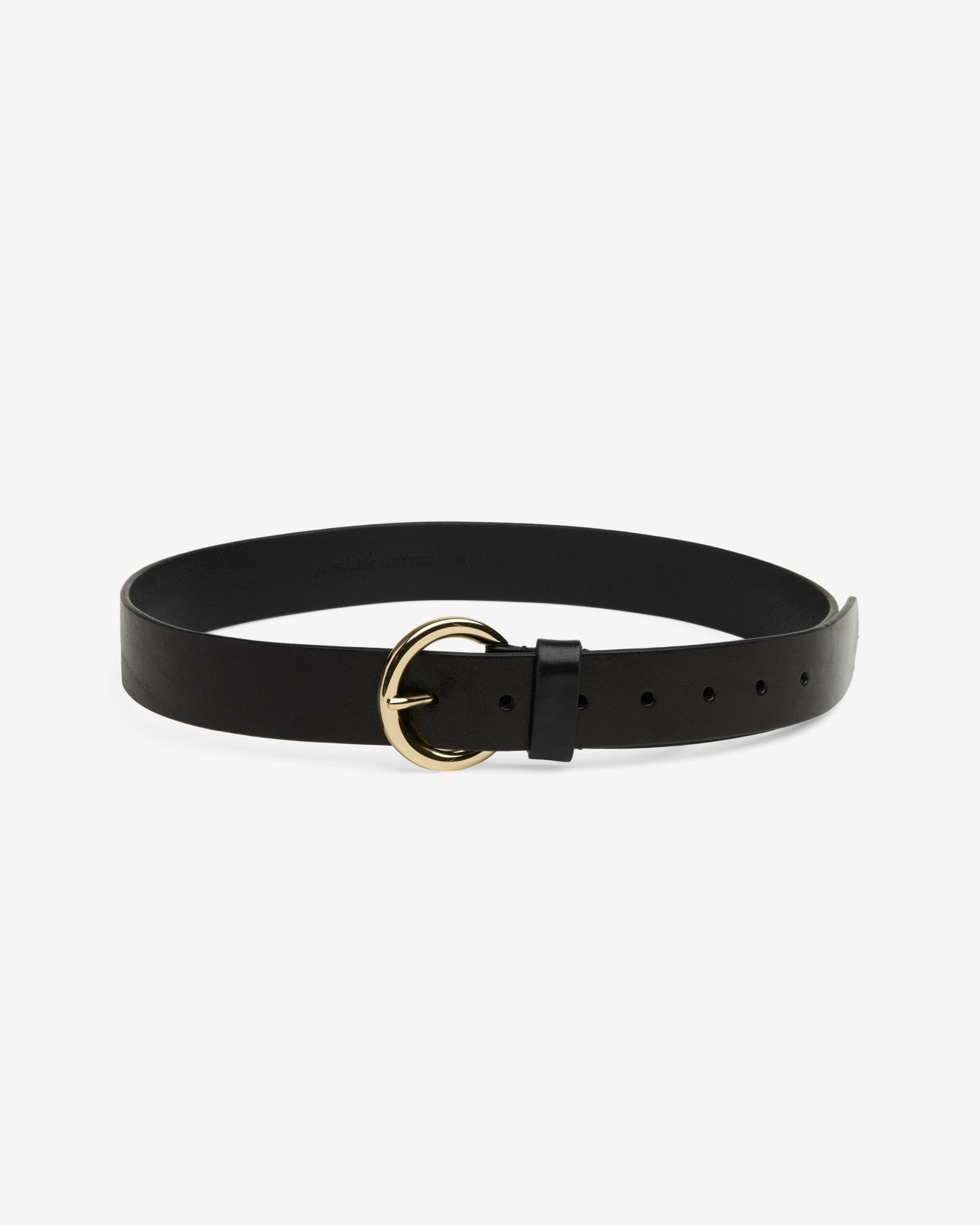 Round Buckle Italian Leather Belt in Black