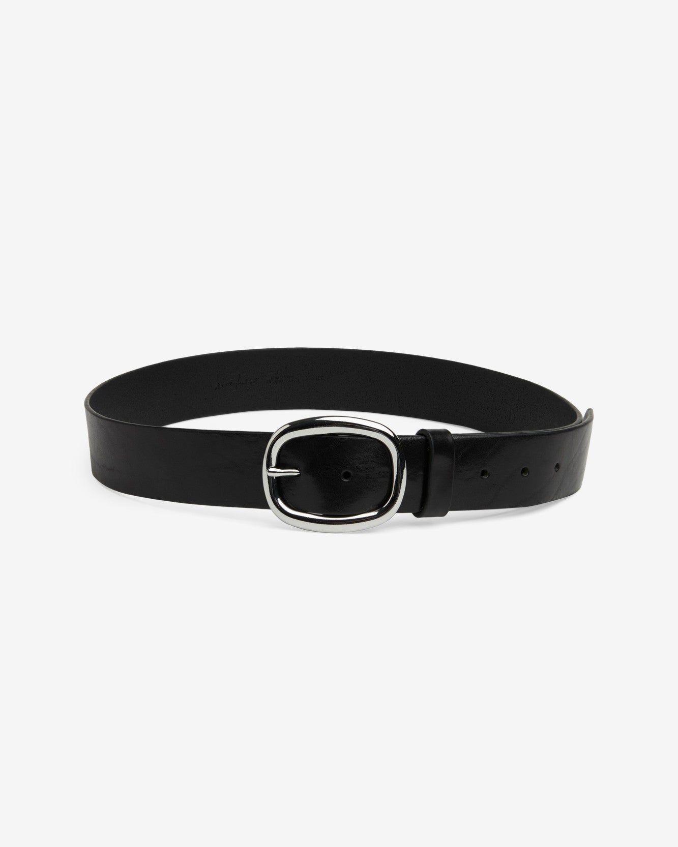 Oval Buckle Italian Leather Belt in Black