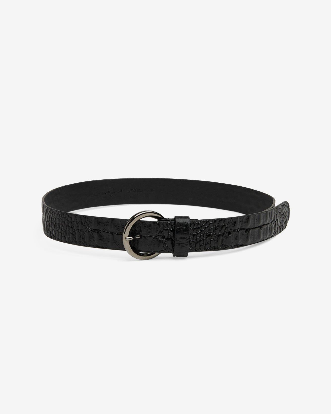 Croc Embossed Italian Leather Belt in Black