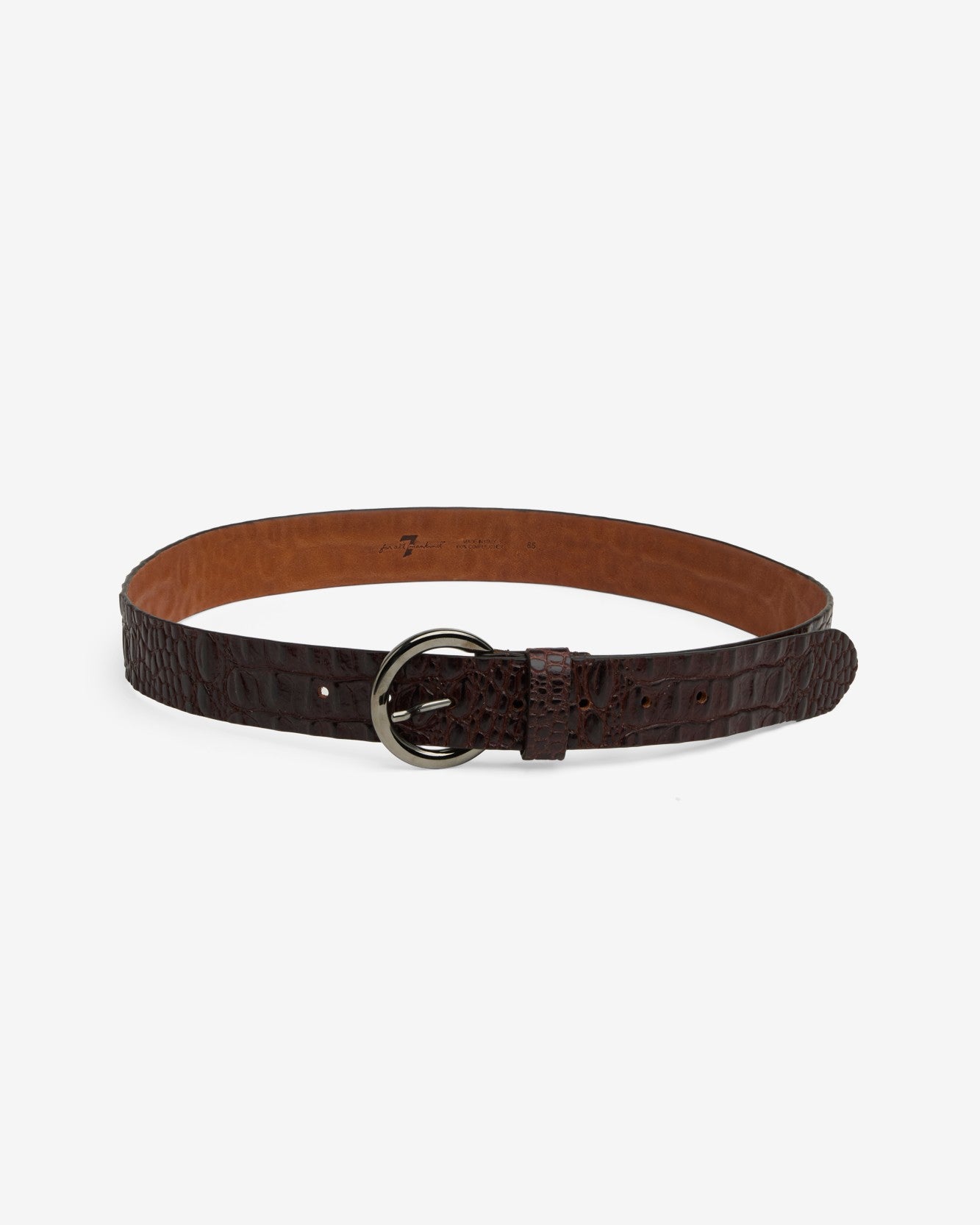 Croc Embossed Italian Leather Belt in Brown