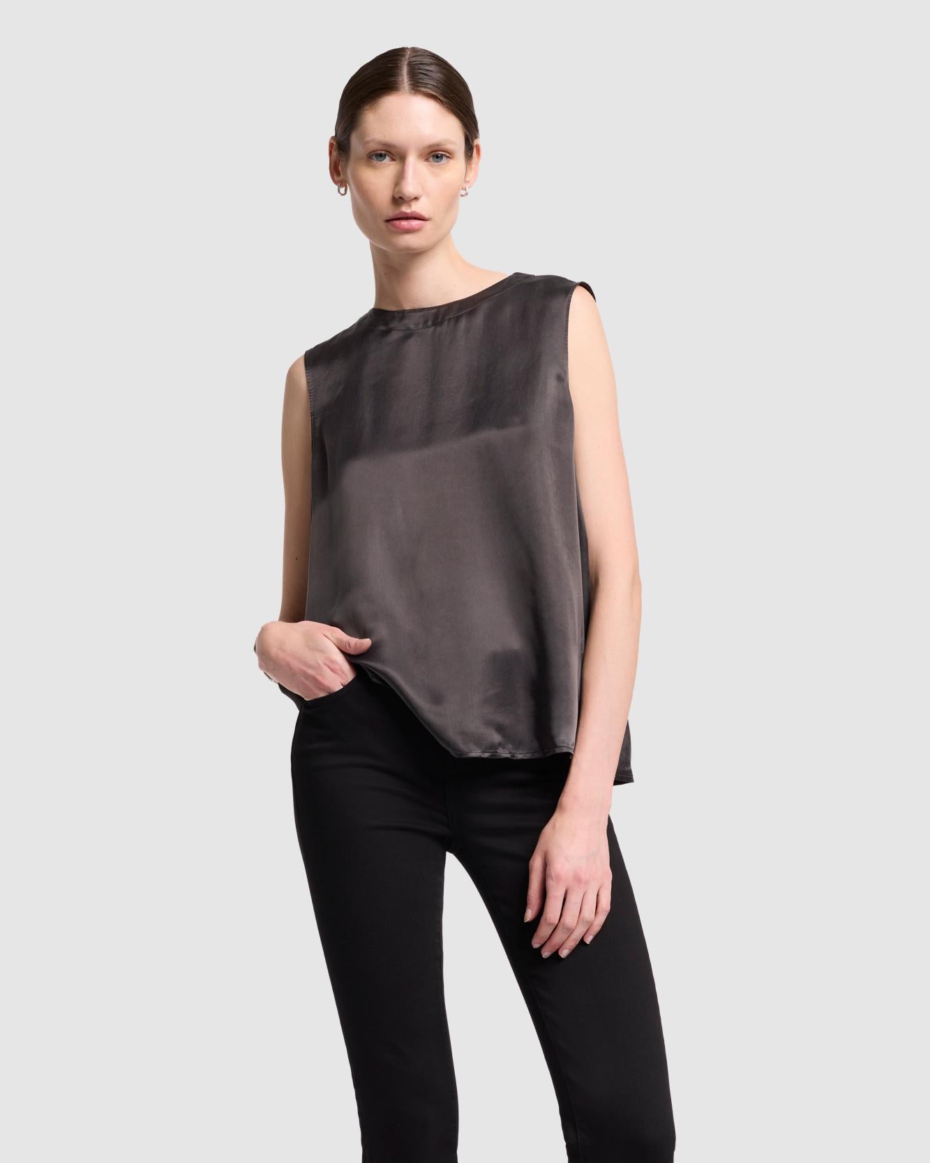 Cupro Sleeveless Top in Black