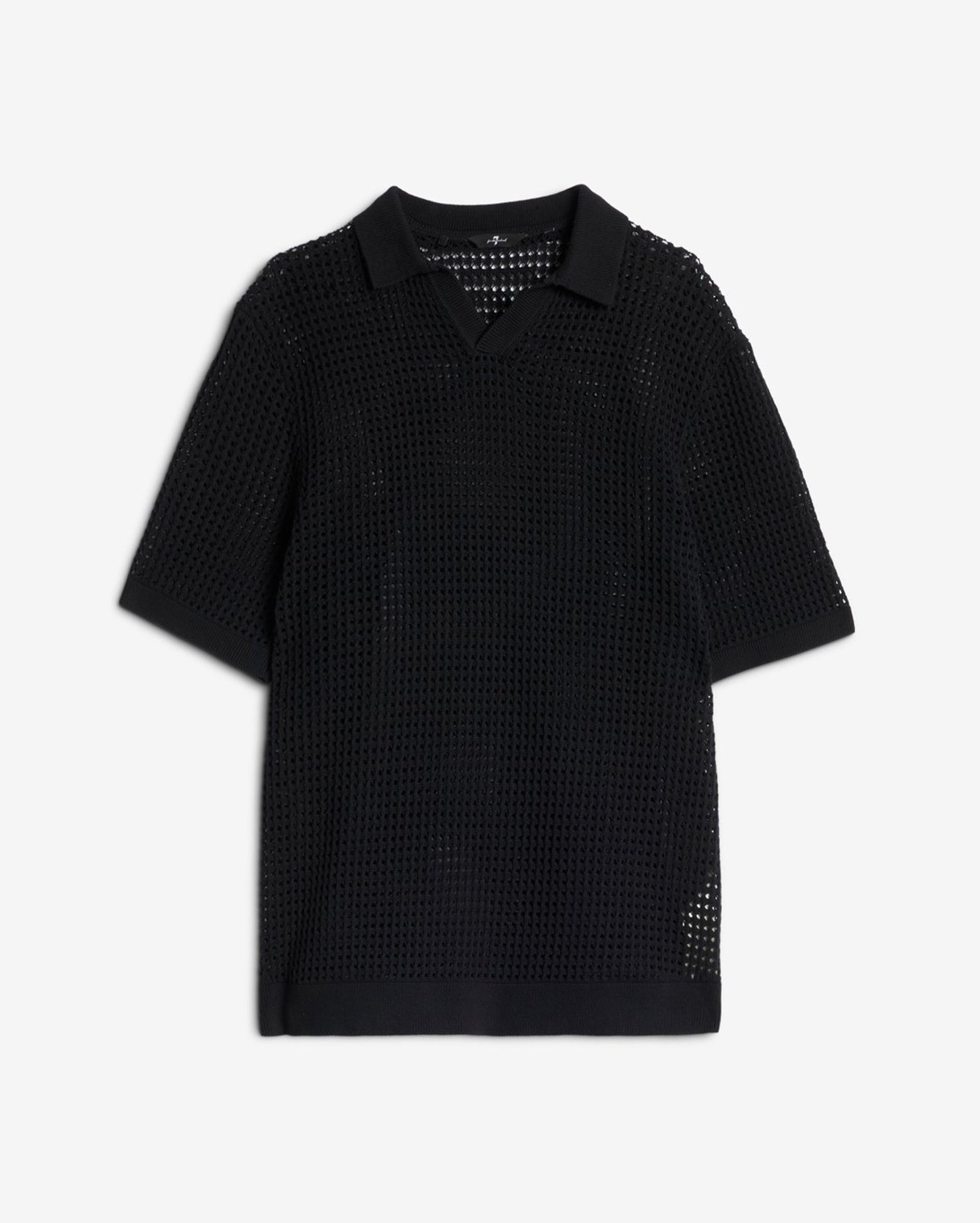 Short Sleeve Crochet Polo in Black