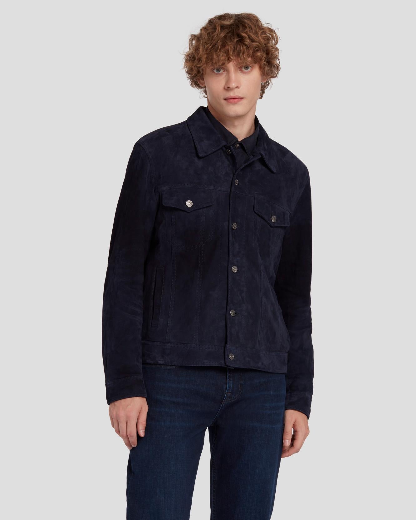 Suede Trucker in Navy