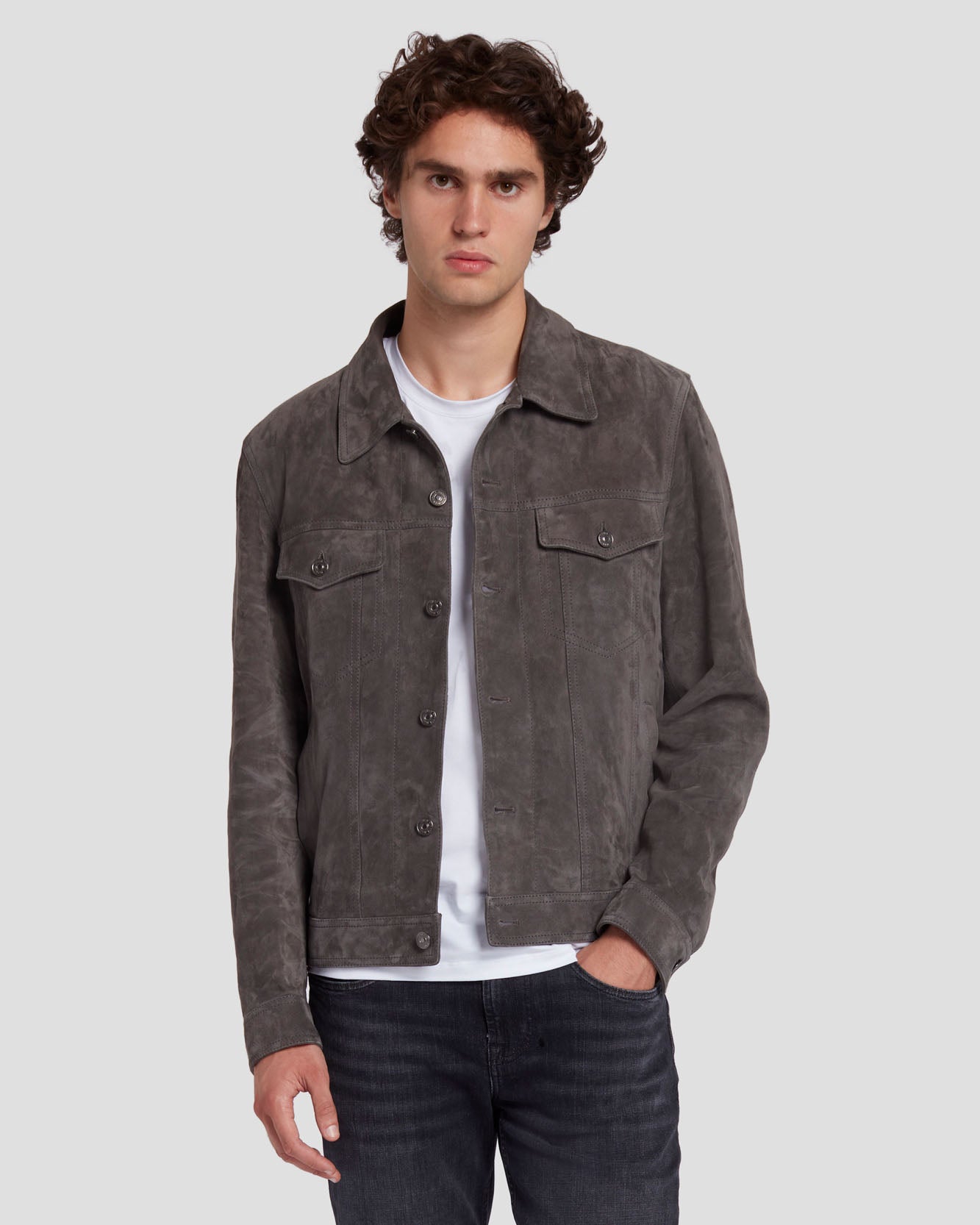 Suede Western Jacket in Dusty Grey