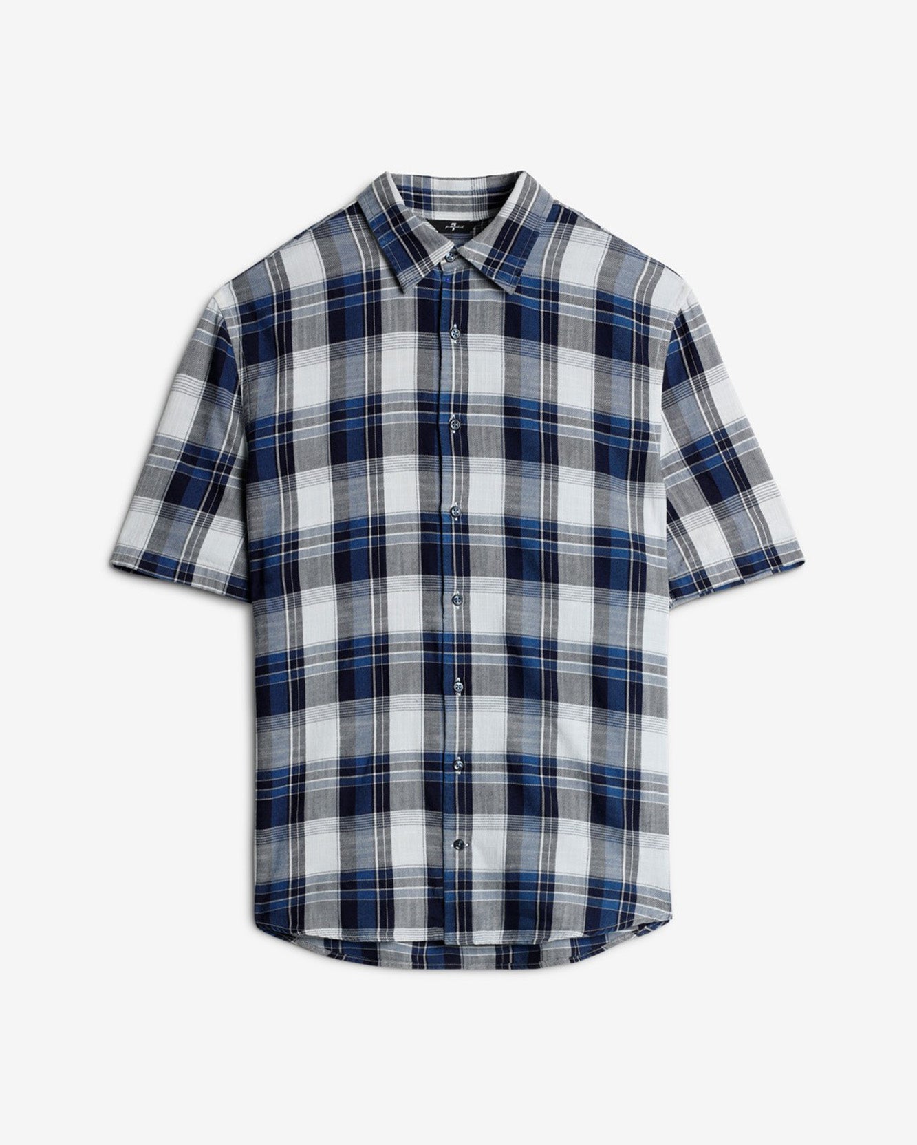 Short Sleeve Button Up Shirt in Indigo Check