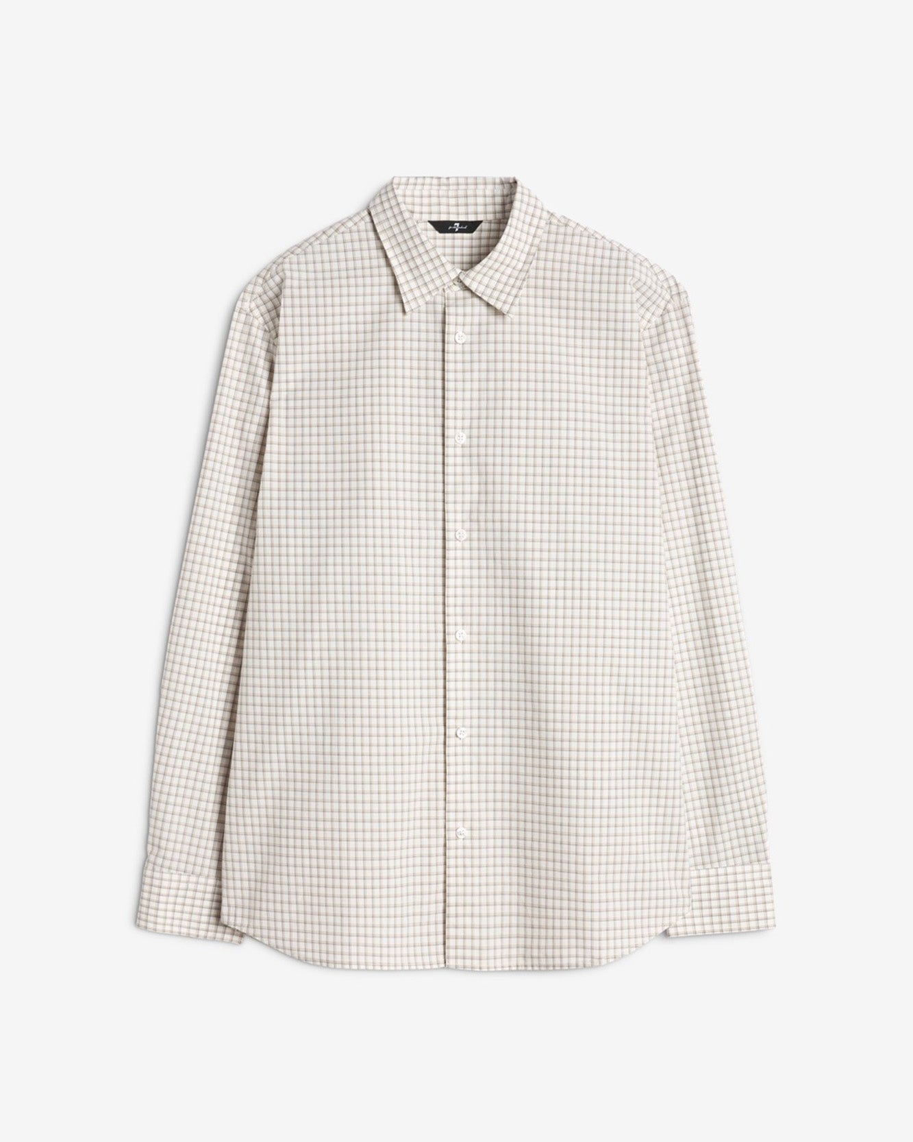 Long Sleeve Poplin Shirt in Beige Check
