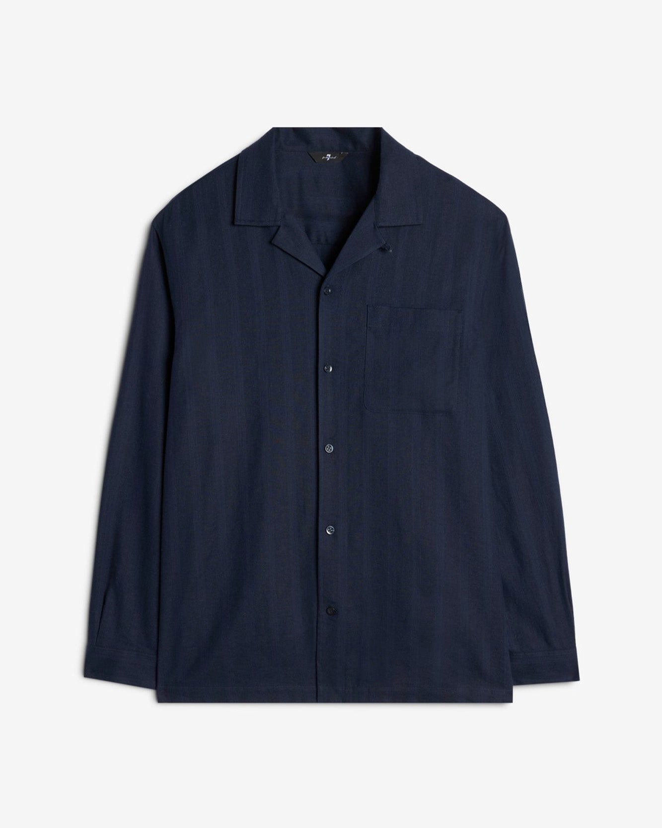 Linen Blend Long Sleeve Camp Shirt in Navy