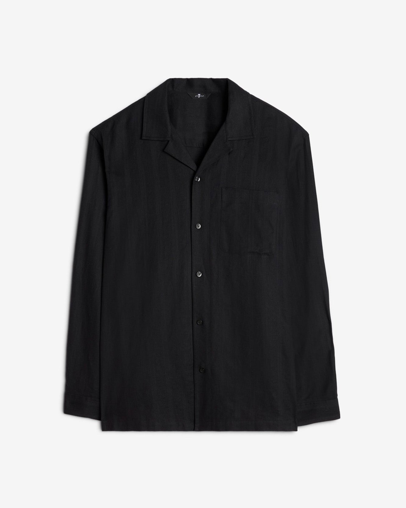 Linen Blend Long Sleeve Camp Shirt in Black