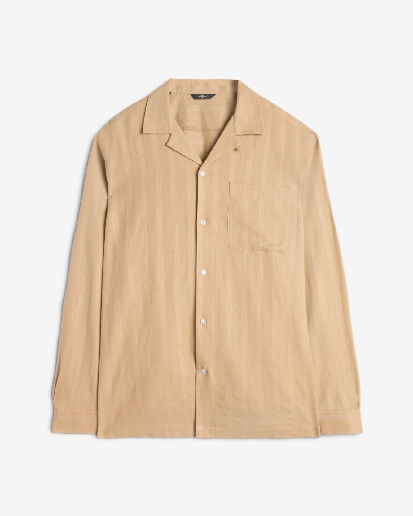 Linen Blend Long Sleeve Camp Shirt in Beige