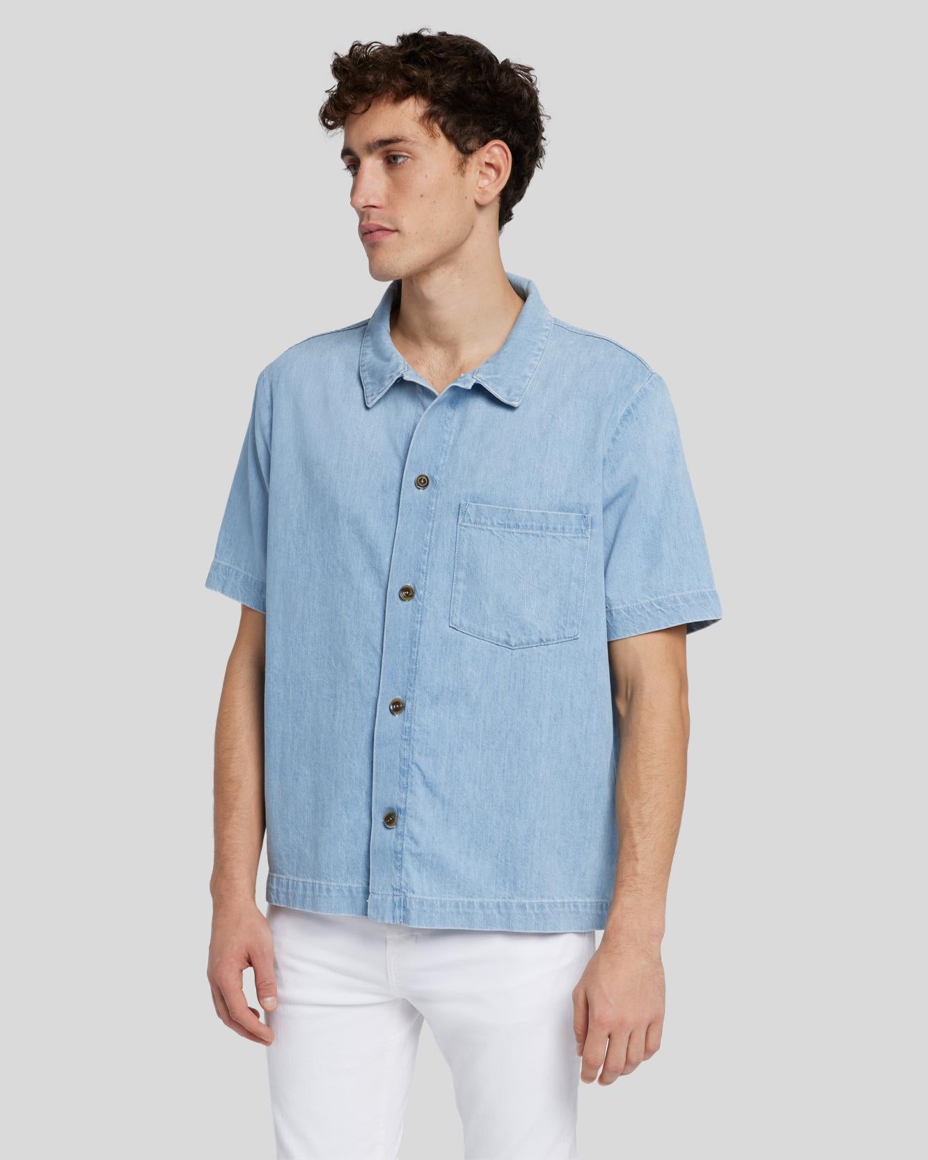 Denim Camp Shirt in Azure