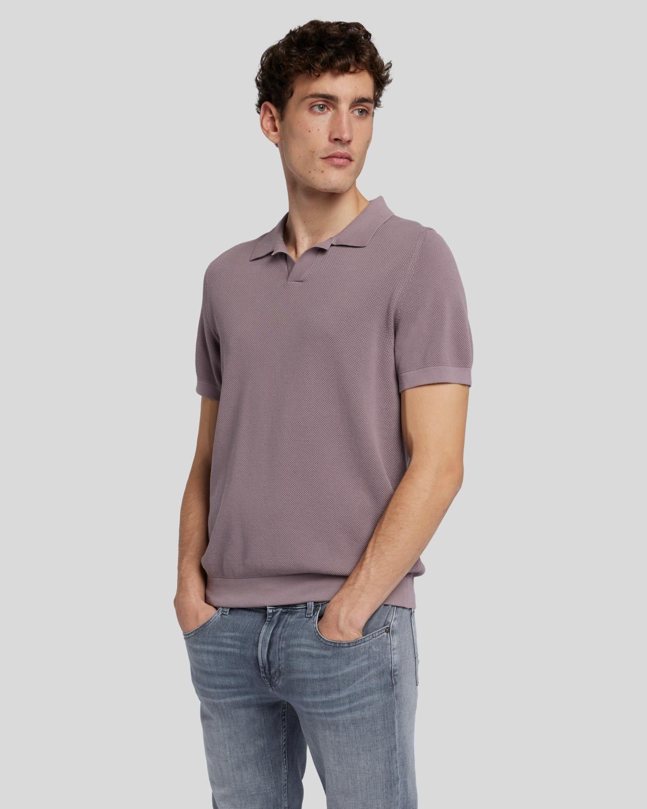 Textured Sweater Polo in Mauve