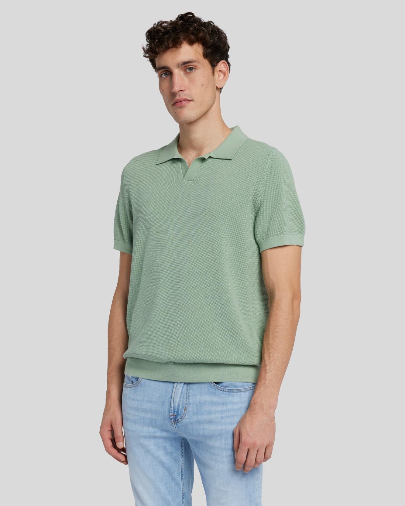 Textured Sweater Polo in Celadon