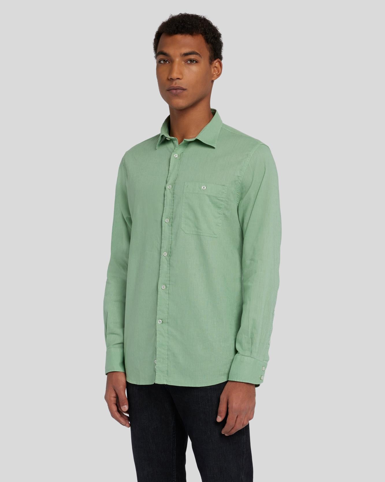 Linen Blend Button Up Shirt in Celadon