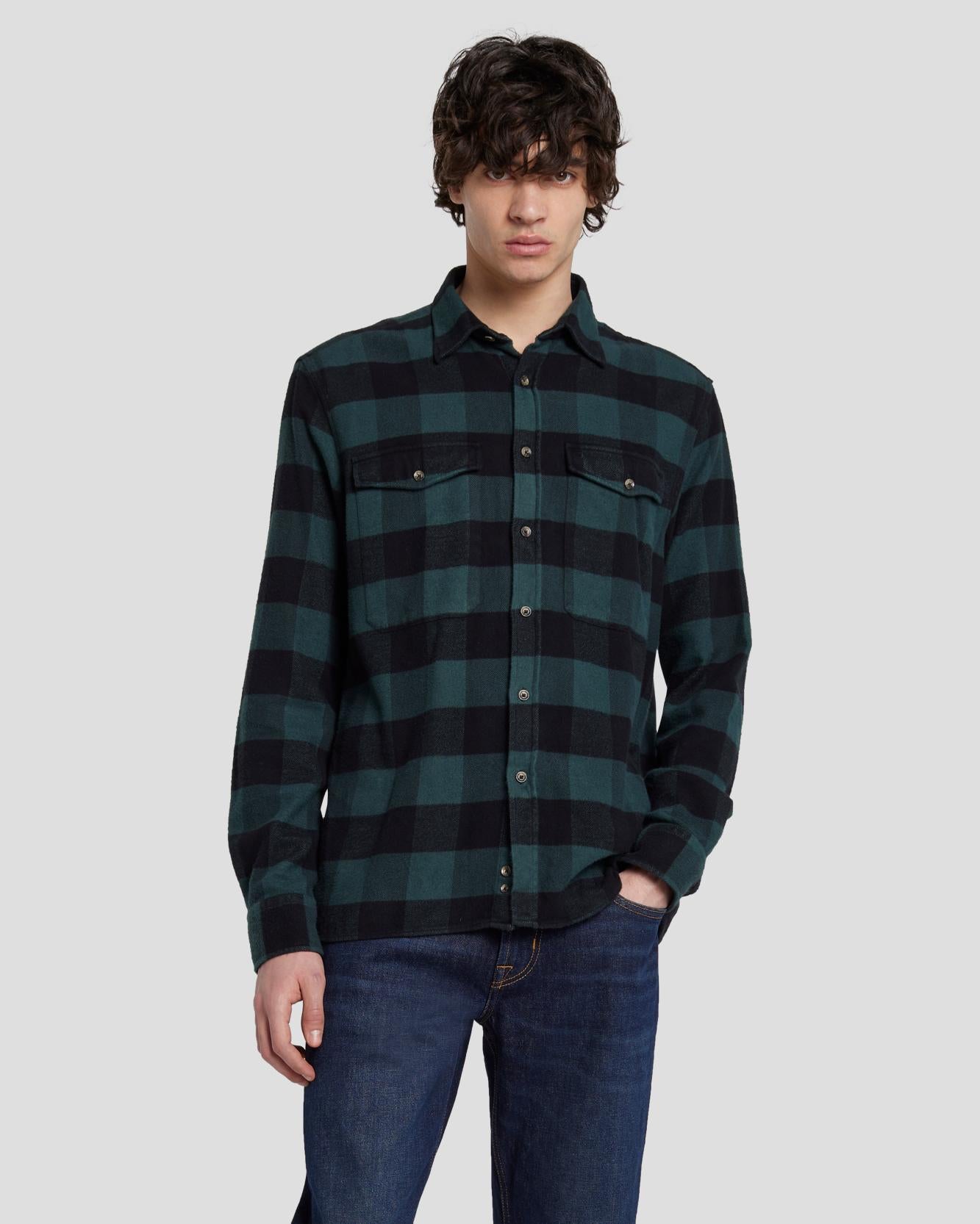 Flannel Overshirt in Hunter Green