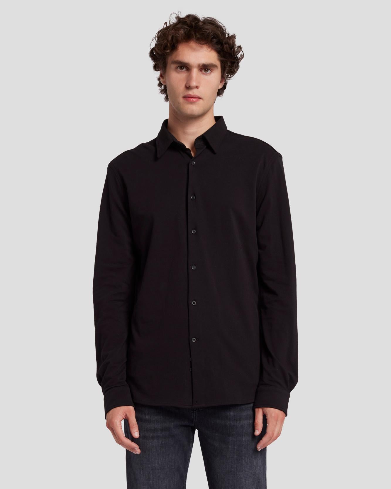 Pique Knit Button Down in Black